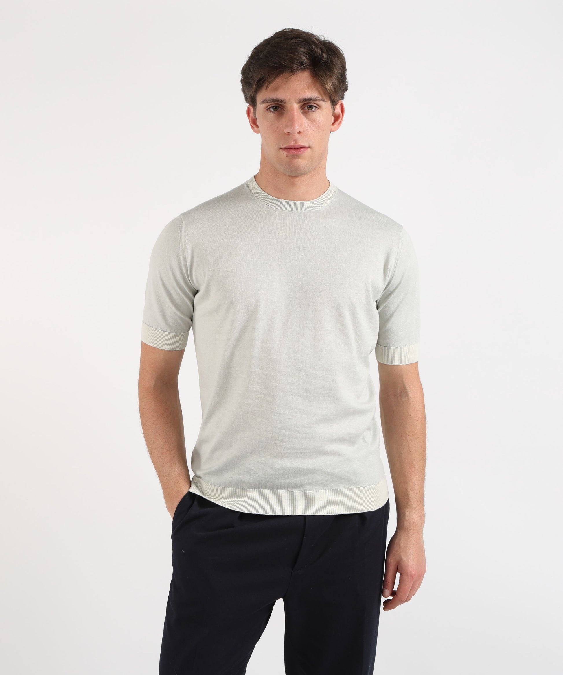 Knitwear FILIPPO DE LAURENTIIS Men’s half-sleeve T-shirt – Sublime Cotton Grigio perla | FILIPPO DE LAURENTIIS