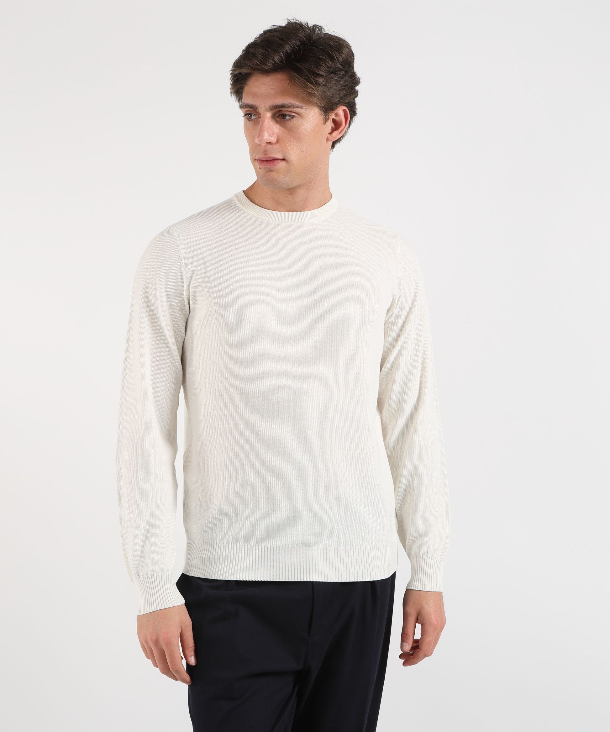 Knitwear FILIPPO DE LAURENTIIS Men’s crew-neck sweater – rice stitch effect Latte | FILIPPO DE LAURENTIIS
