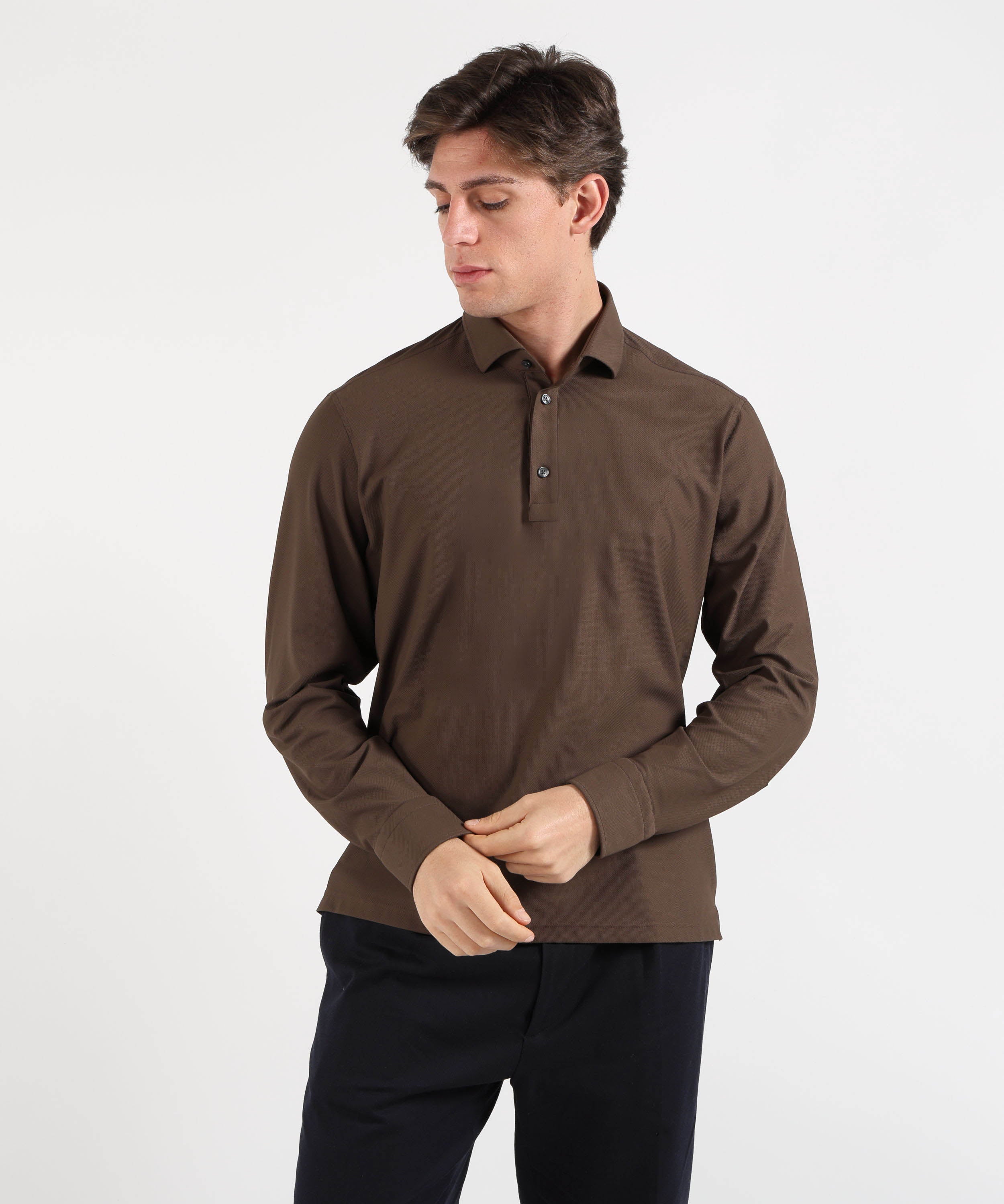 GHIRARDELLI Polo/Camicia Uomo 3 Bottoni – Effetto Traforato