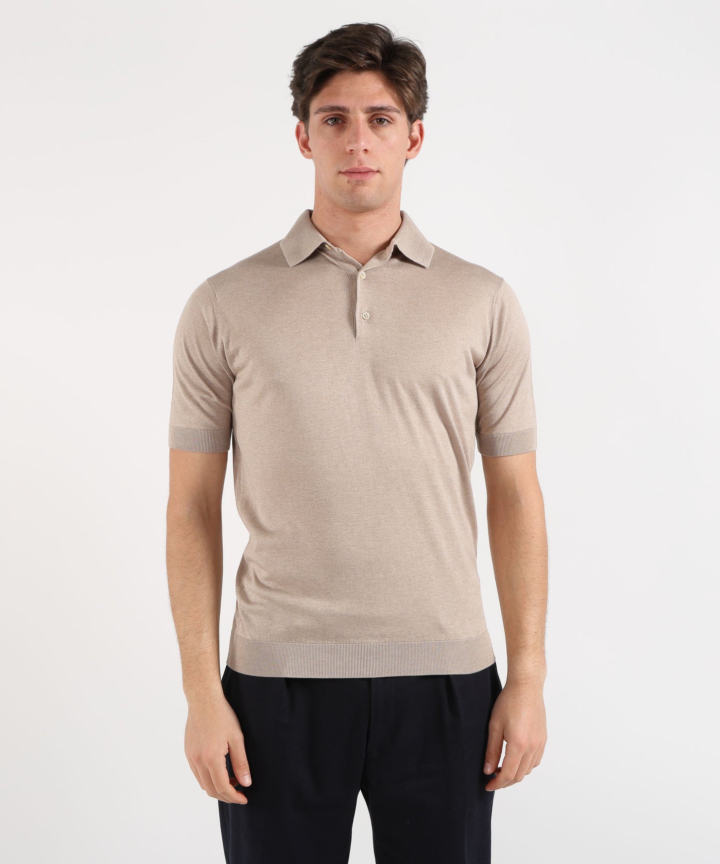 FILIPPO DE LAURENTIIS Men’s half-sleeve polo – faux ribbing detail