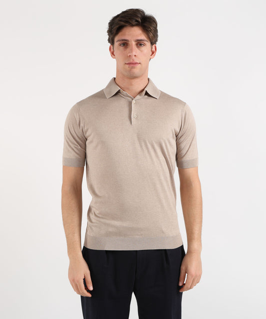Polo FILIPPO DE LAURENTIIS Polo Uomo Mezza Manica – Dettaglio Finta Molla Beige | FILIPPO DE LAURENTIIS