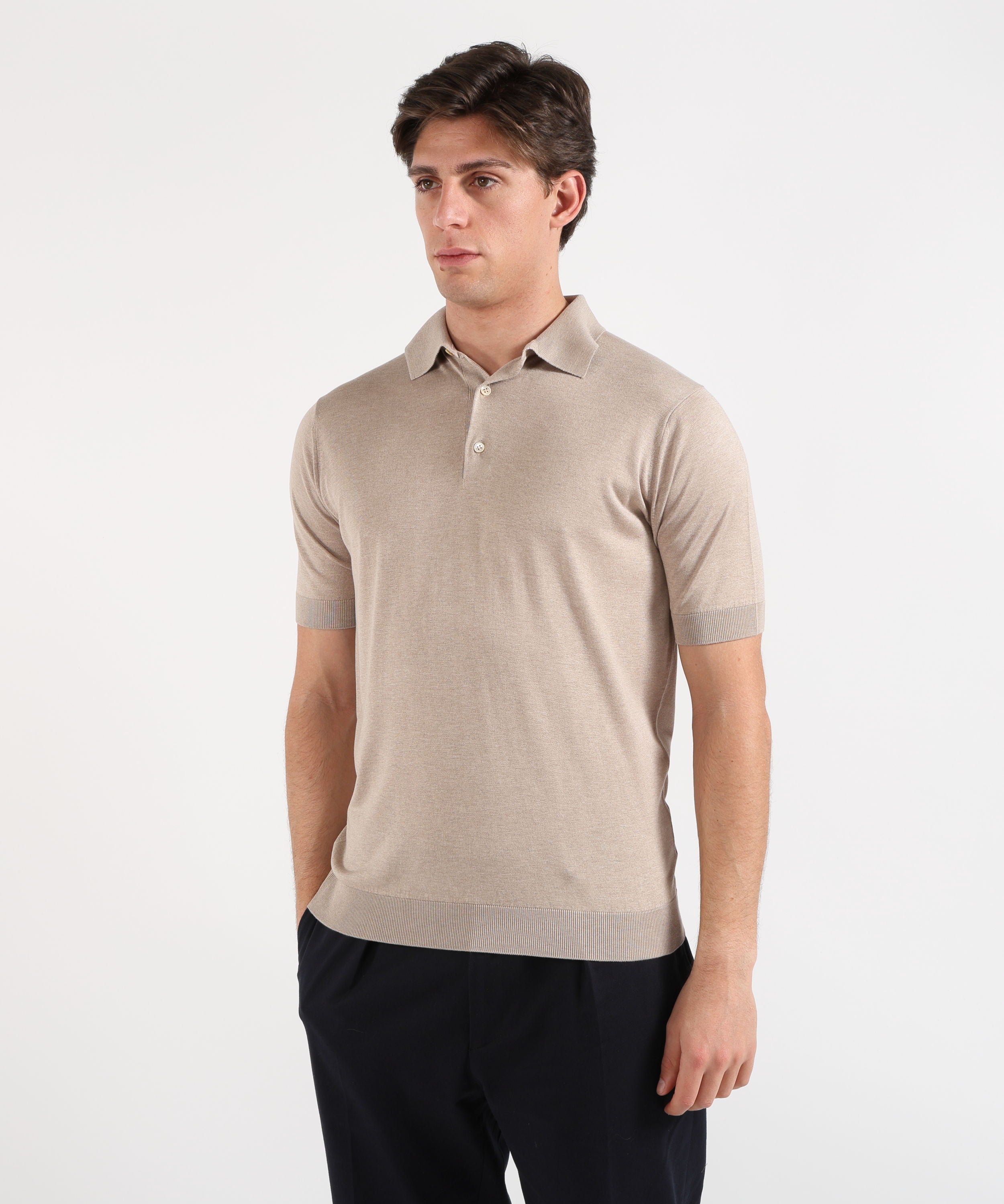 Polo FILIPPO DE LAURENTIIS Polo Uomo Mezza Manica – Dettaglio Finta Molla Beige | FILIPPO DE LAURENTIIS