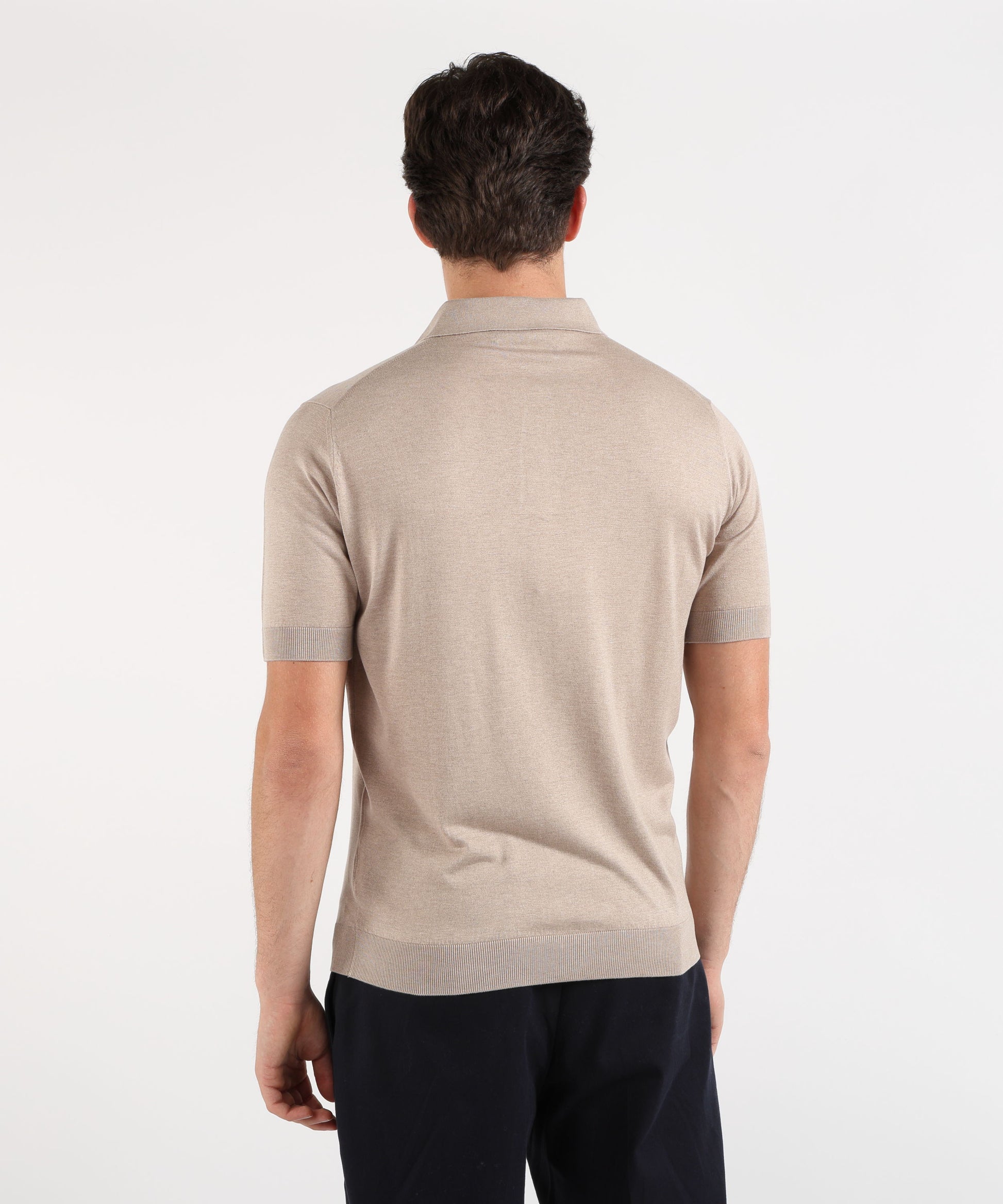 Polo shirts FILIPPO DE LAURENTIIS Men’s half-sleeve polo – faux ribbing detail Beige | FILIPPO DE LAURENTIIS