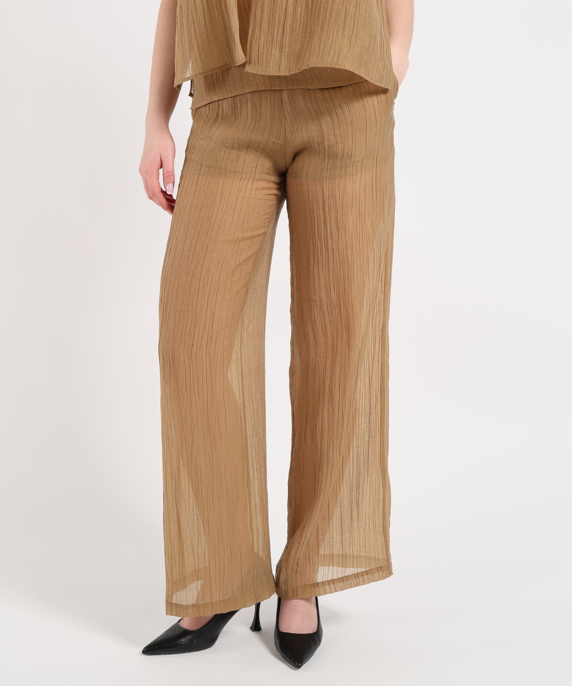 SEVENTY Pantalone ampio semielasticato in voile unito