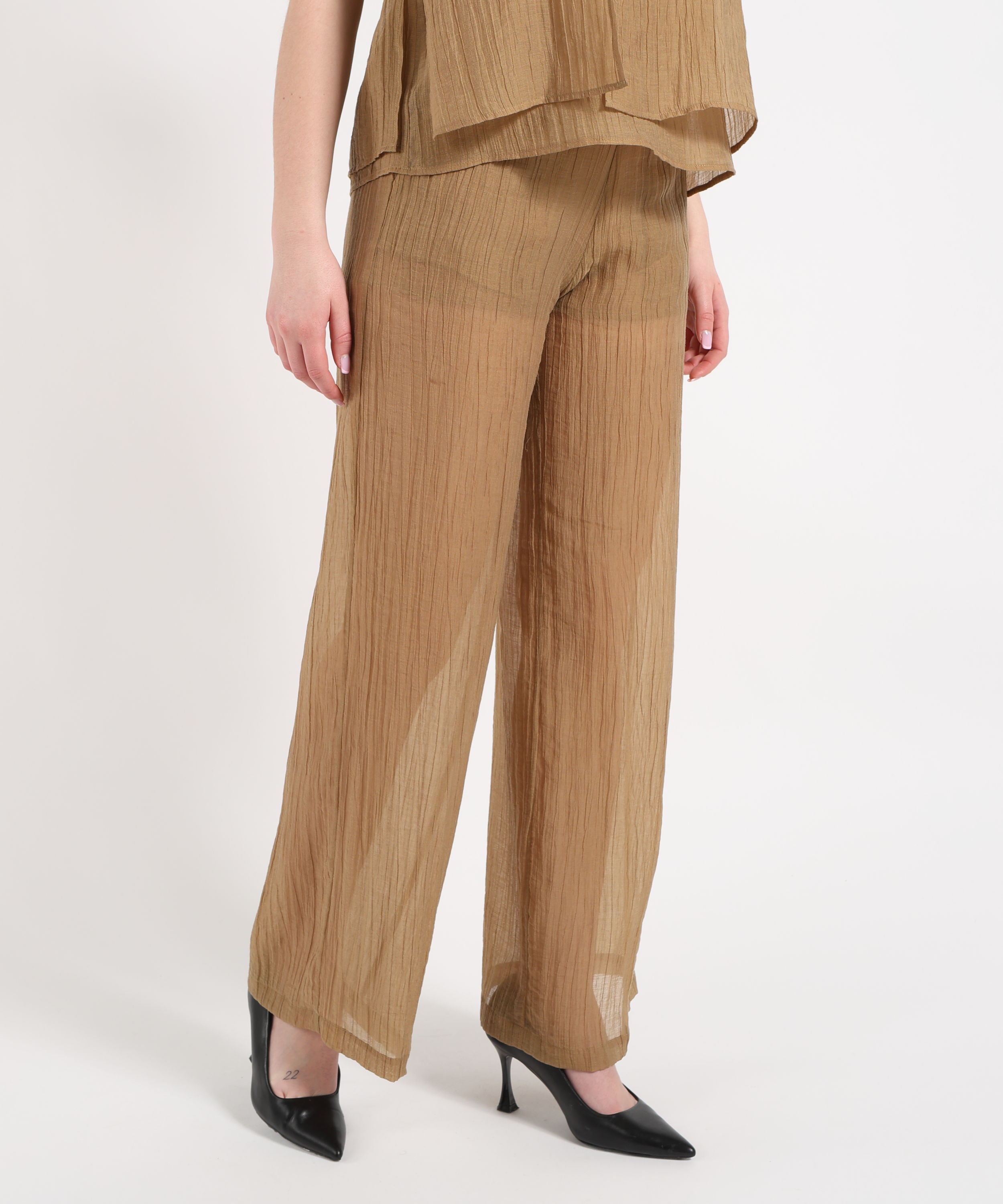 Trousers SEVENTY Wide semi-stretch trousers in solid voile Kaki | SEVENTY