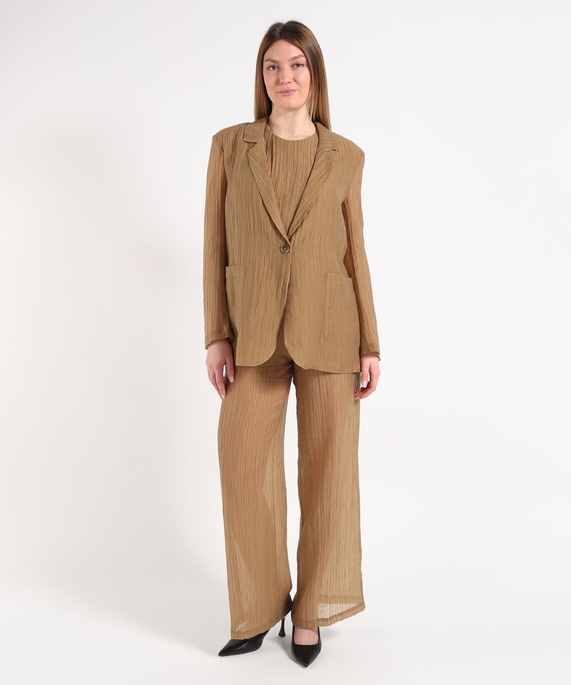 Trousers SEVENTY Wide semi-stretch trousers in solid voile Kaki | SEVENTY