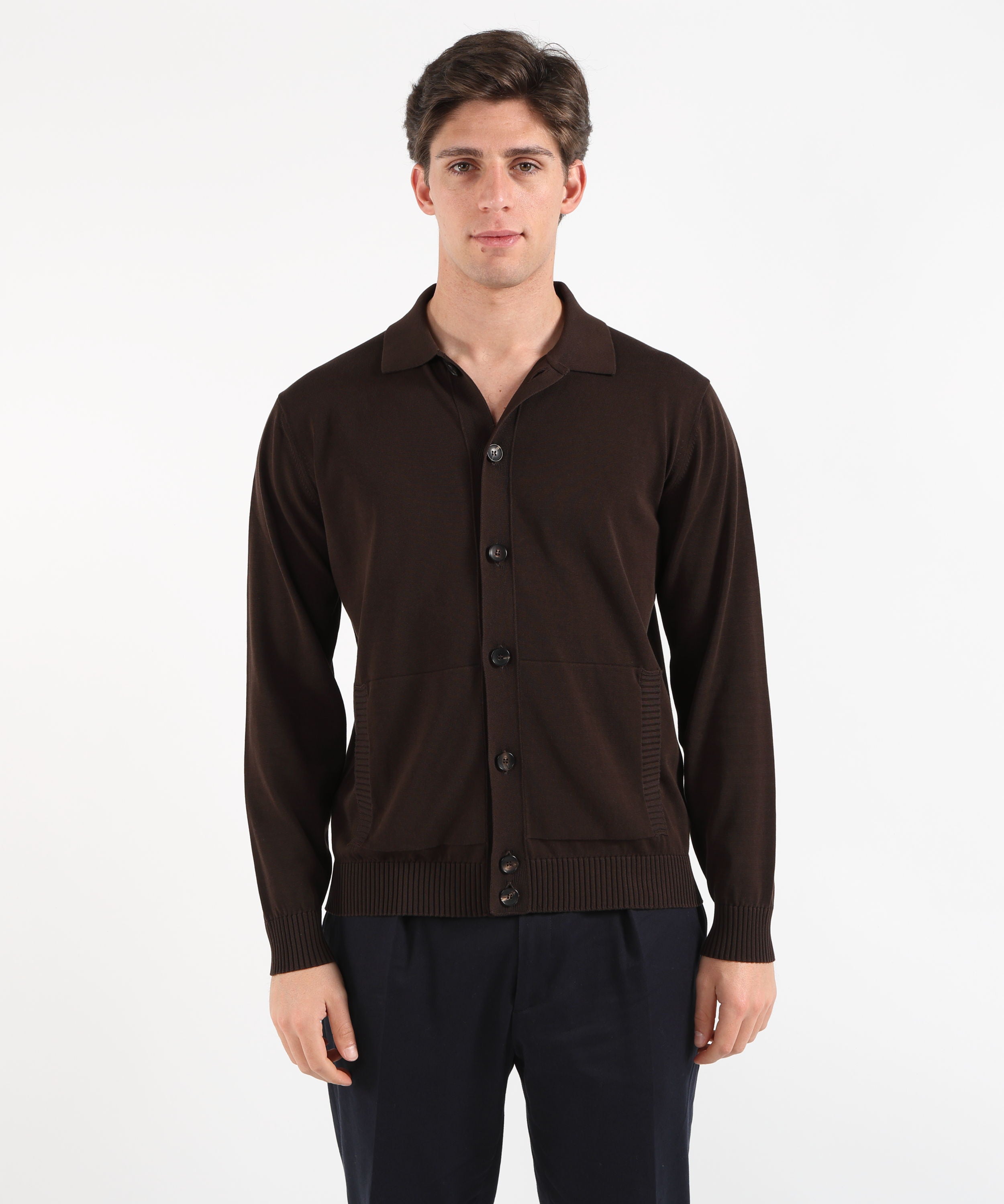 Cardigan FILIPPO DE LAURENTIIS Blusotto Uomo – Collo Polo Testa di moro | FILIPPO DE LAURENTIIS