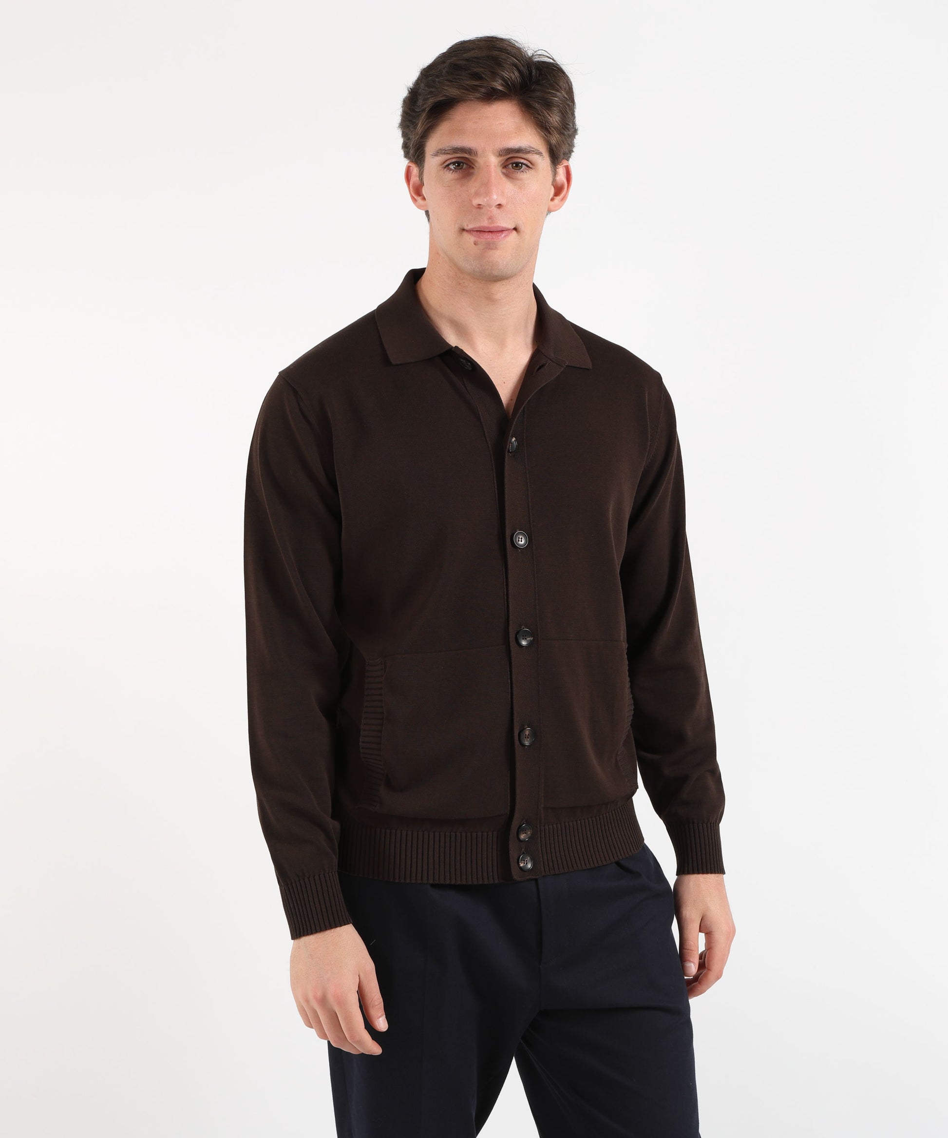 Cardigans FILIPPO DE LAURENTIIS Men’s short blouse – polo collar Testa di moro | FILIPPO DE LAURENTIIS