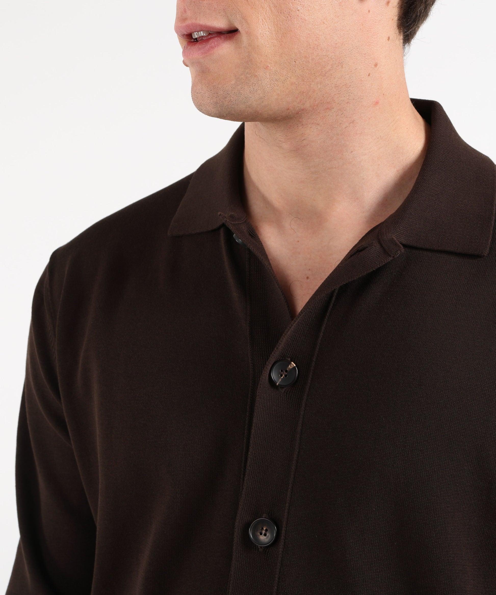 Cardigans FILIPPO DE LAURENTIIS Men’s short blouse – polo collar Testa di moro | FILIPPO DE LAURENTIIS