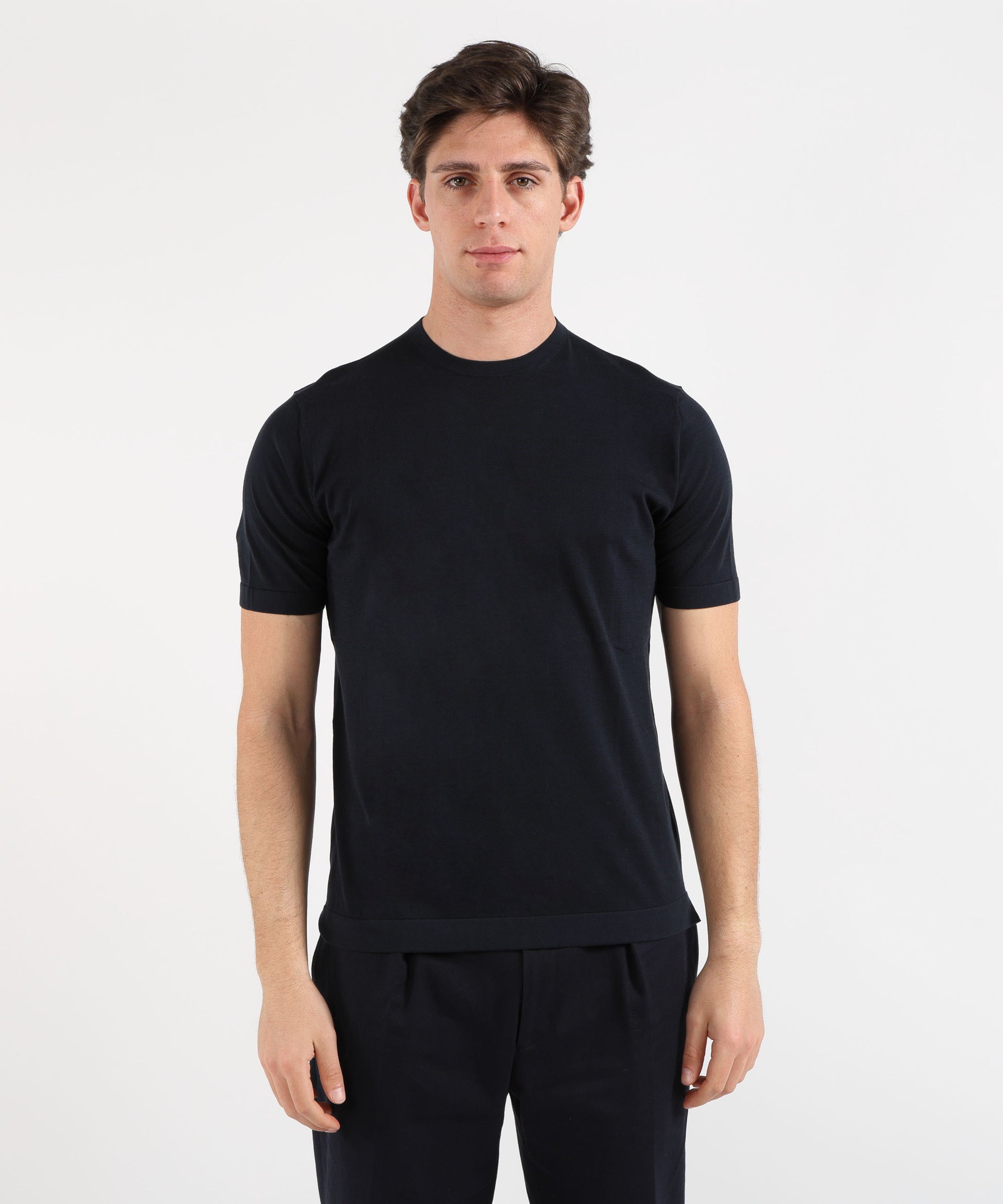Knitwear MARINO  Men’s short-sleeve top – cotton crepe Blu notte | MARINO