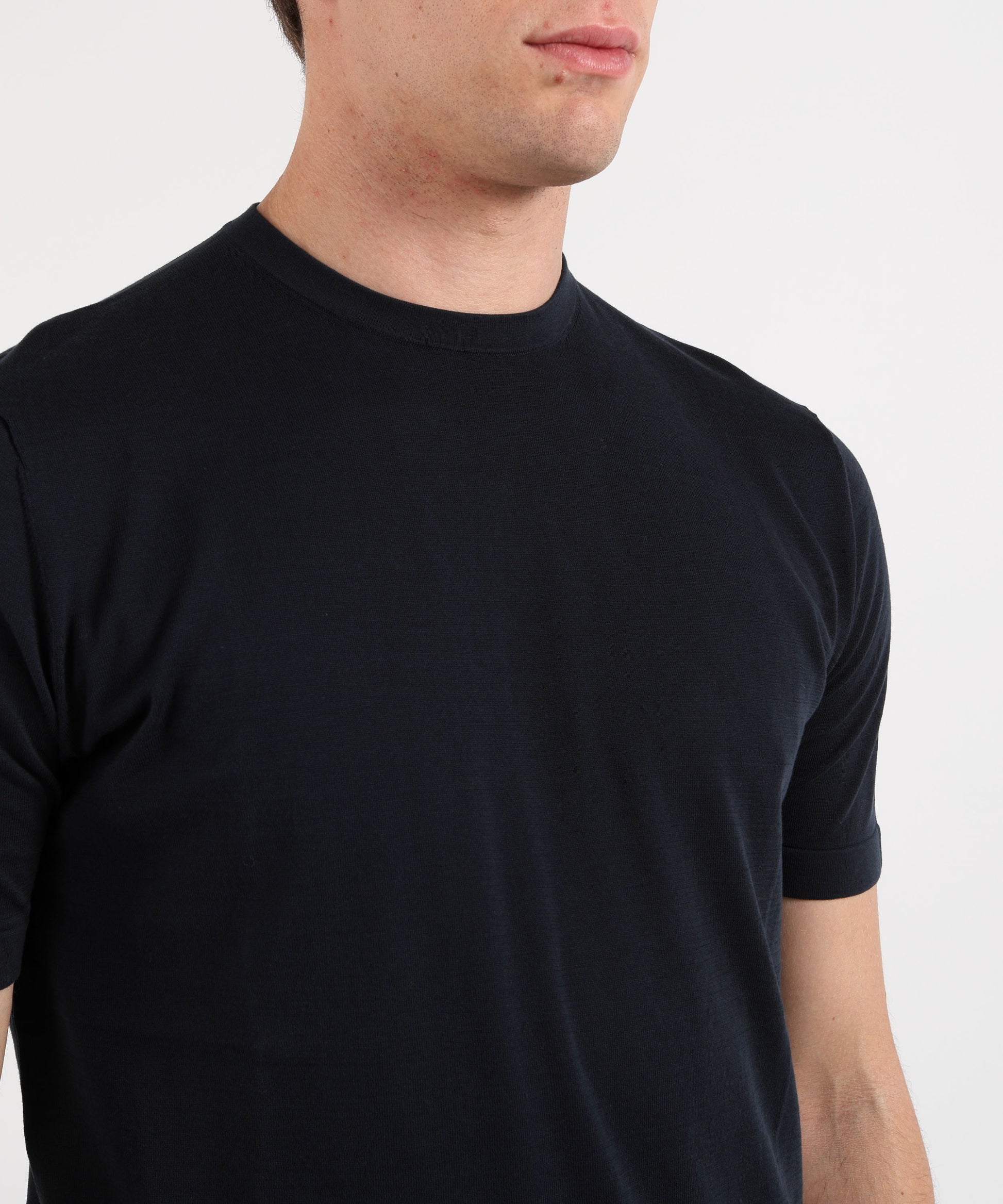 Knitwear MARINO  Men’s short-sleeve top – cotton crepe Blu notte | MARINO