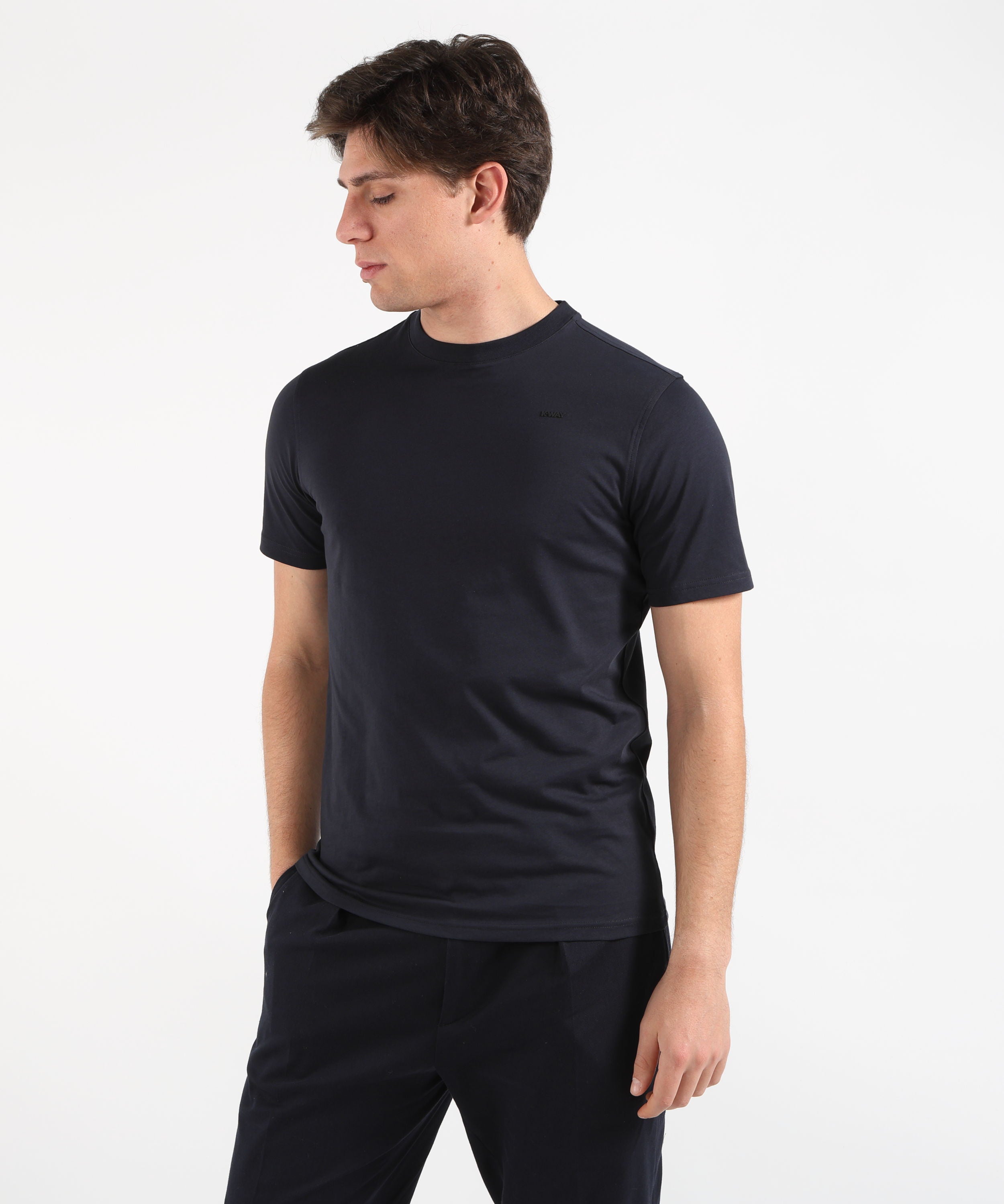 T-shirt K-WAY ODOM JERSEY MICRO LETTERING SLIM Blu | K-WAY