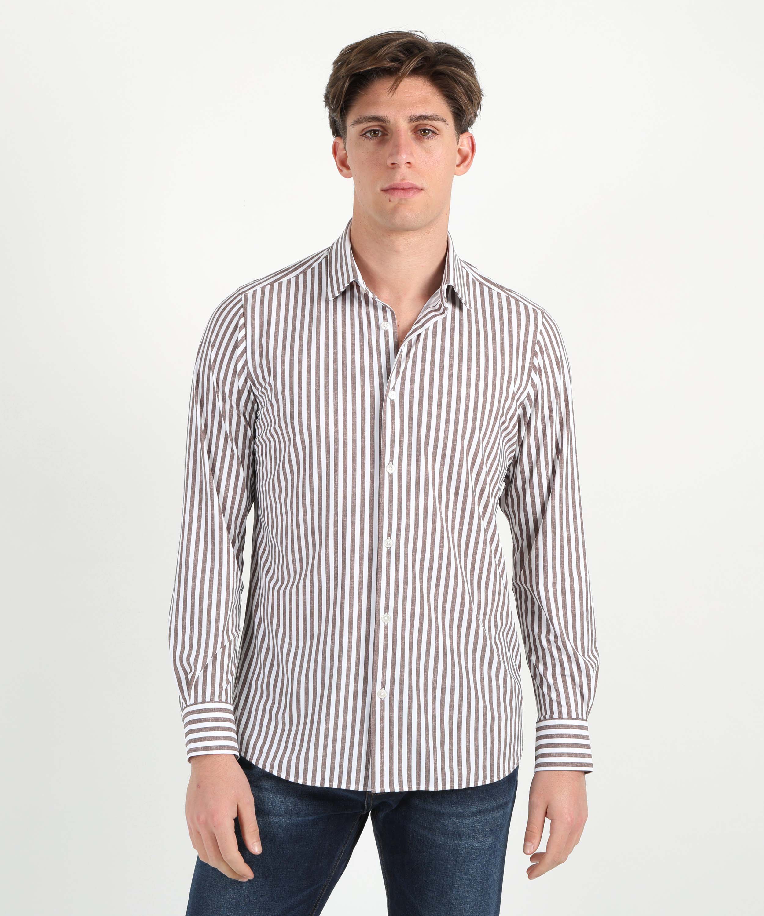 Camicie ARCHIVIUM collo semi francese tailor Bianco/marrone | ARCHIVIUM