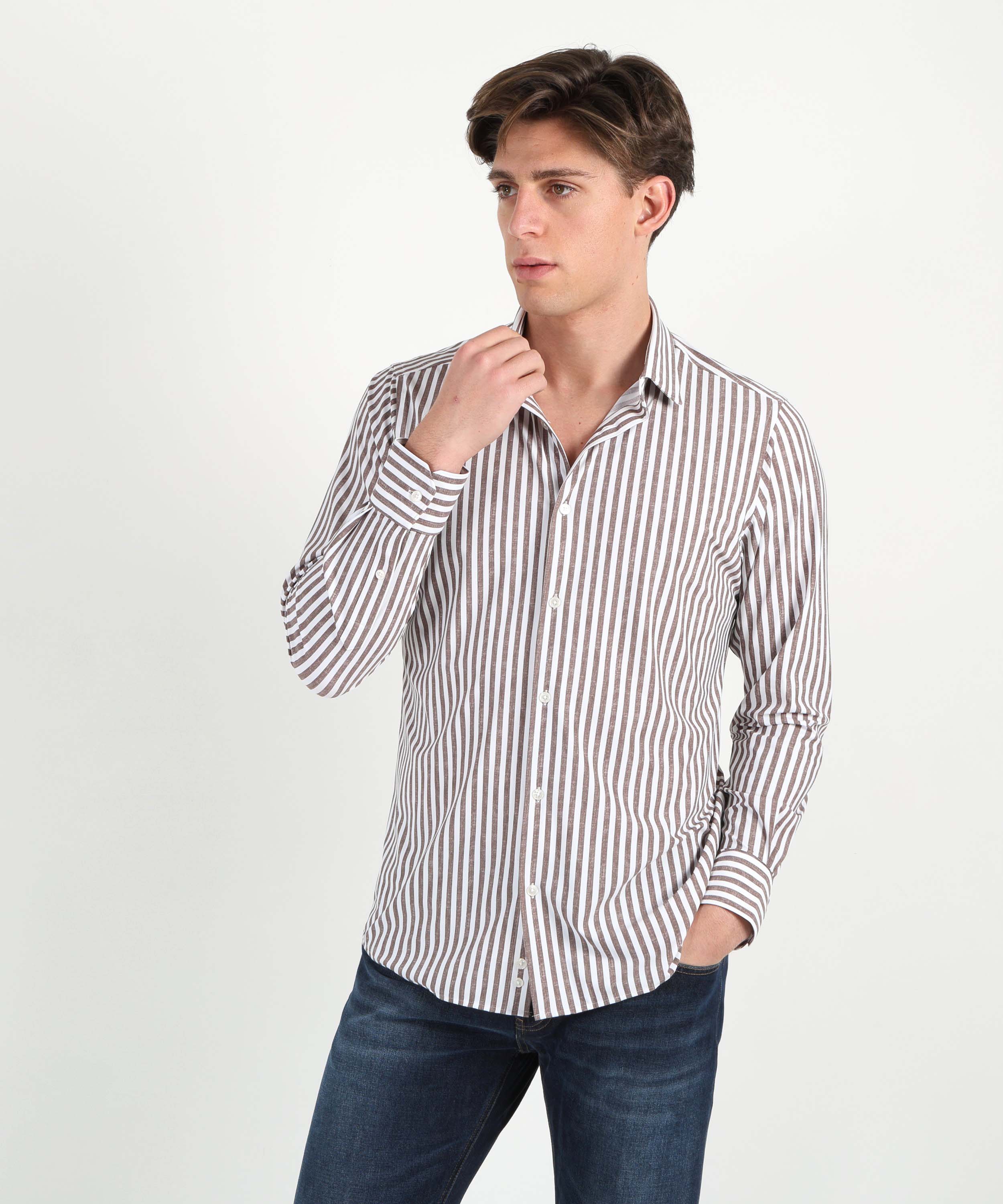 Camicie ARCHIVIUM collo semi francese tailor Bianco/marrone | ARCHIVIUM