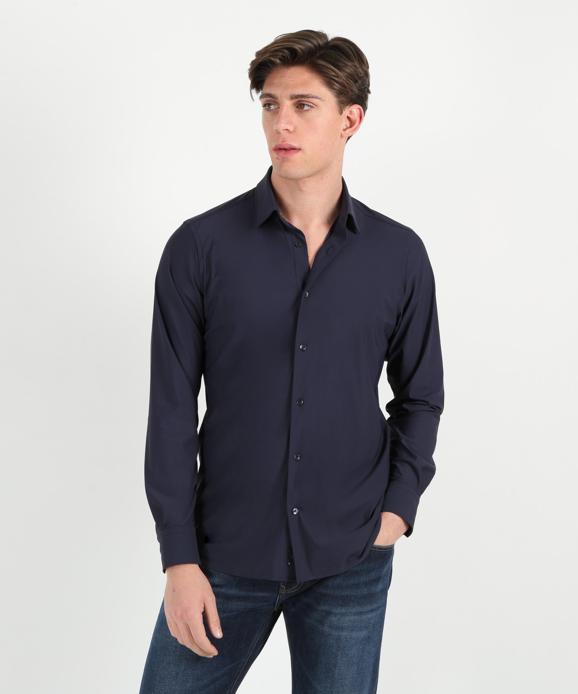 Shirts ARCHIVIUM Tailored-fit shirt with semi-spread collar Navy | ARCHIVIUM