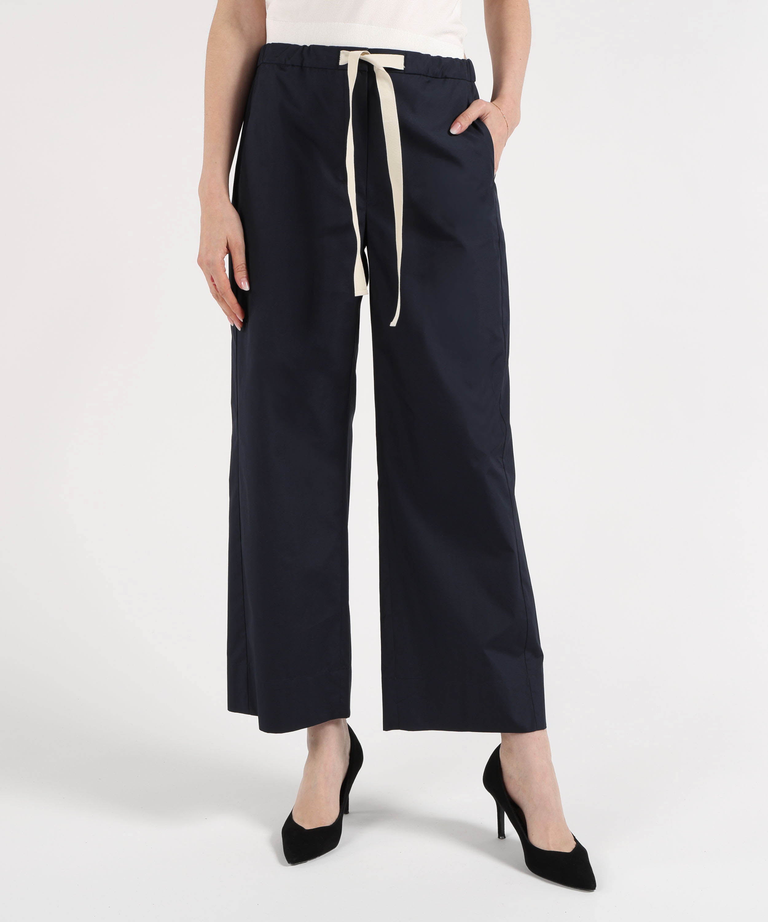 Pantaloni 'S MAX MARA Pantalone coulisse in cotone argento Blu notte | 'S MAX MARA