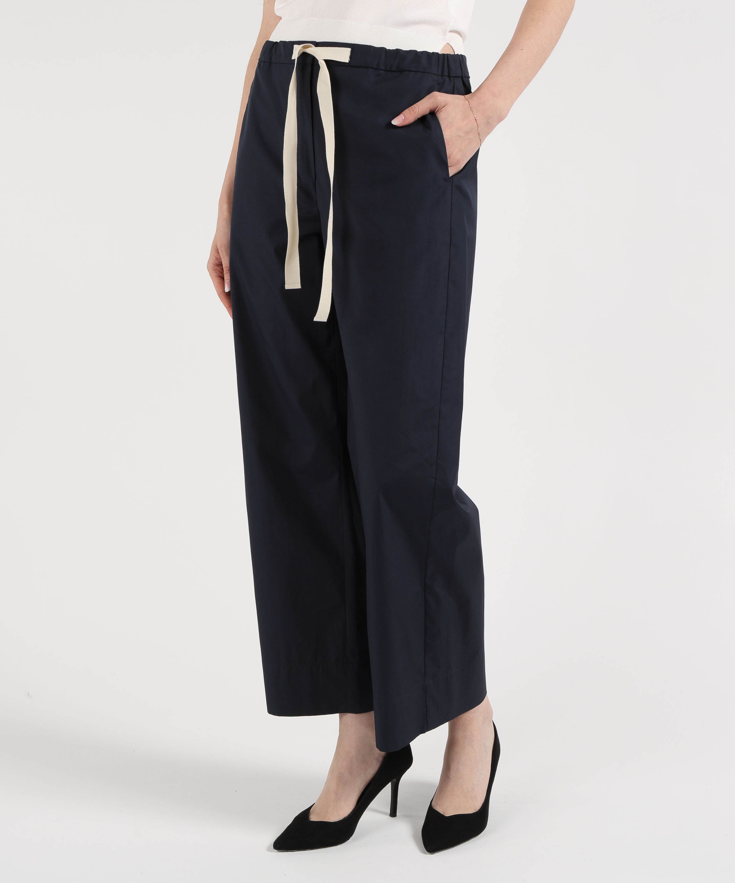 Pantaloni 'S MAX MARA Pantalone coulisse in cotone argento Blu notte | 'S MAX MARA