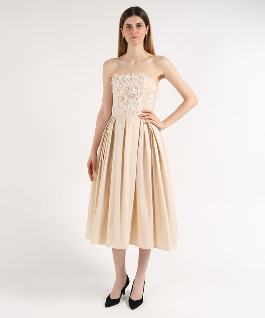 Abiti ELISABETTA FRANCHI Abito in ottoman con ricami floreali 3D Crema | ELISABETTA FRANCHI