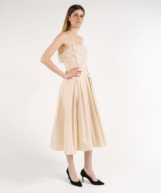 Abiti ELISABETTA FRANCHI Abito in ottoman con ricami floreali 3D Crema | ELISABETTA FRANCHI