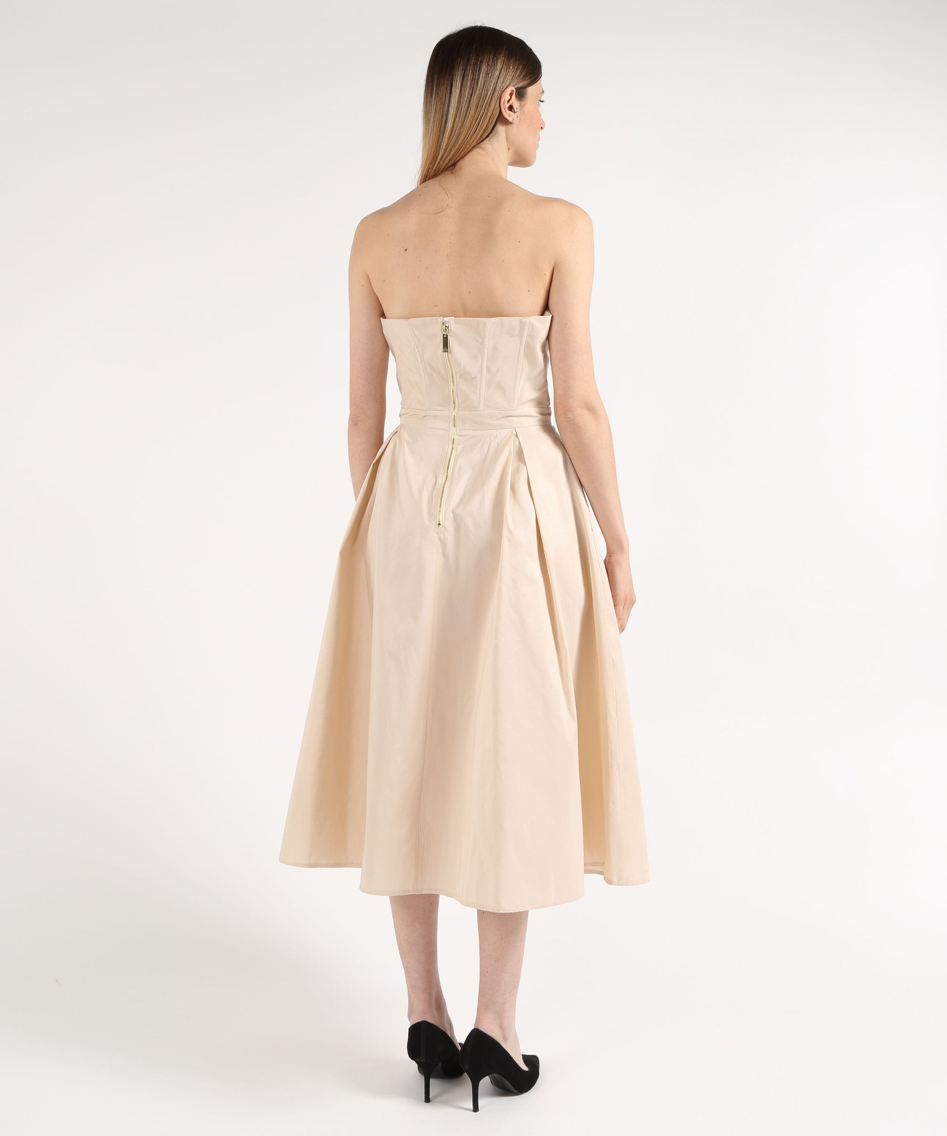 Abiti ELISABETTA FRANCHI Abito in ottoman con ricami floreali 3D Crema | ELISABETTA FRANCHI