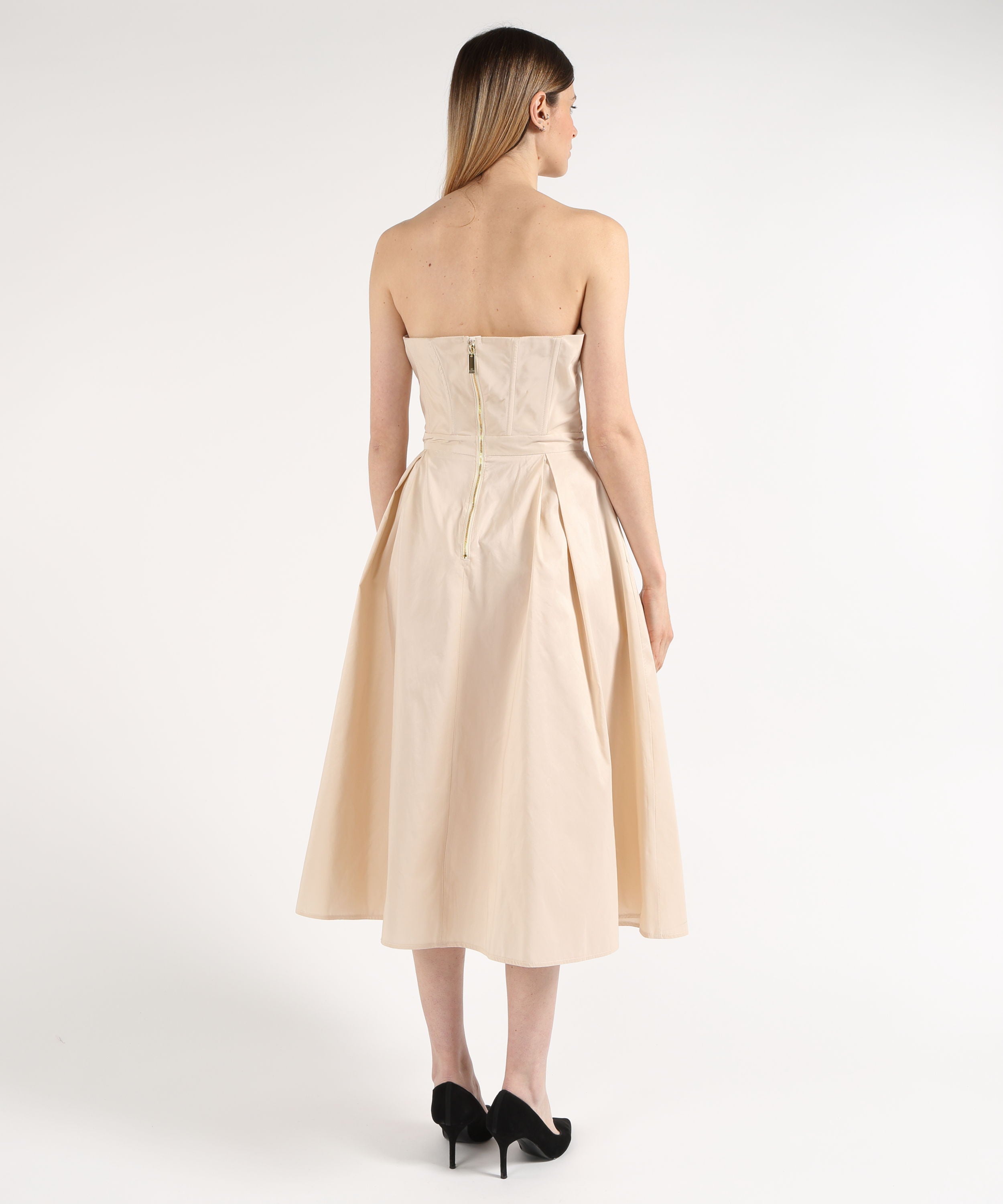 Abiti ELISABETTA FRANCHI Abito in ottoman con ricami floreali 3D Crema | ELISABETTA FRANCHI