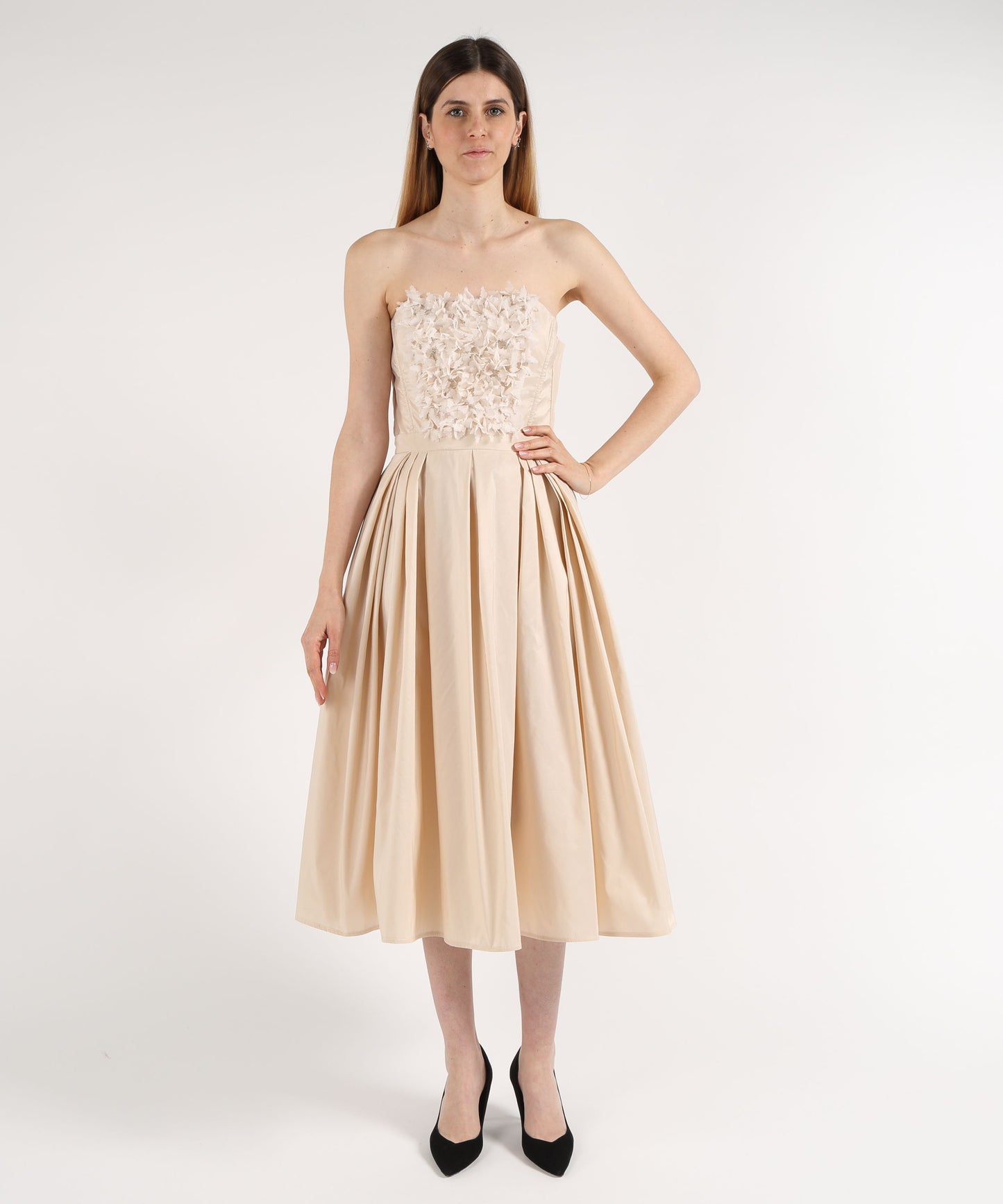 ELISABETTA FRANCHI Abito in ottoman con ricami floreali 3D