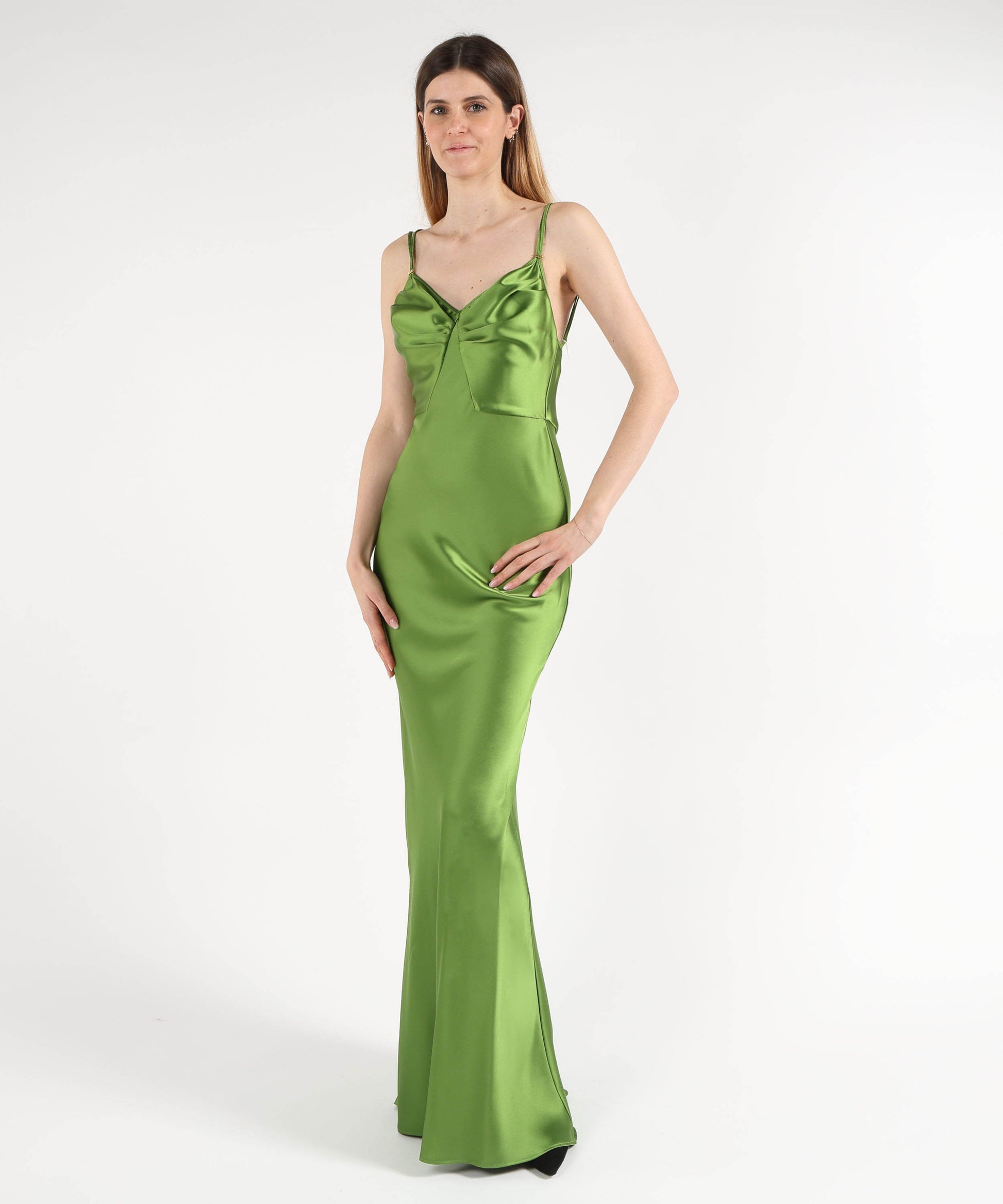 Abiti ELISABETTA FRANCHI Abito Red Carpet in raso Aloe | ELISABETTA FRANCHI