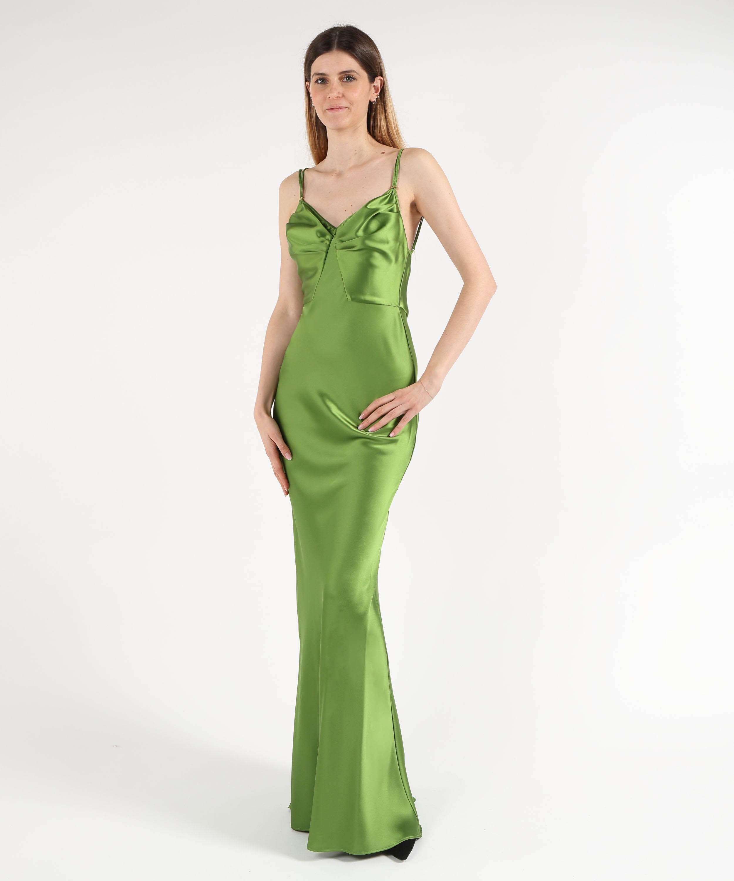 Abiti ELISABETTA FRANCHI Abito Red Carpet in raso Aloe | ELISABETTA FRANCHI