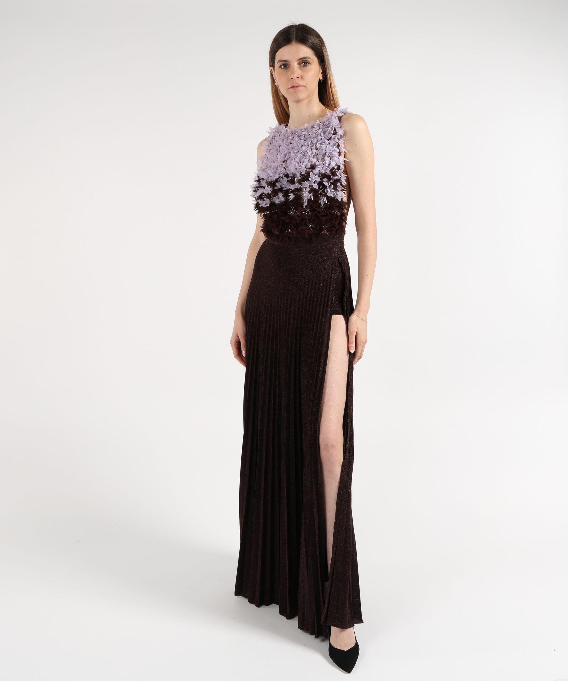 Abiti ELISABETTA FRANCHI Abito Red Carpet in tulle e jersey lurex Cacao/lilla | ELISABETTA FRANCHI