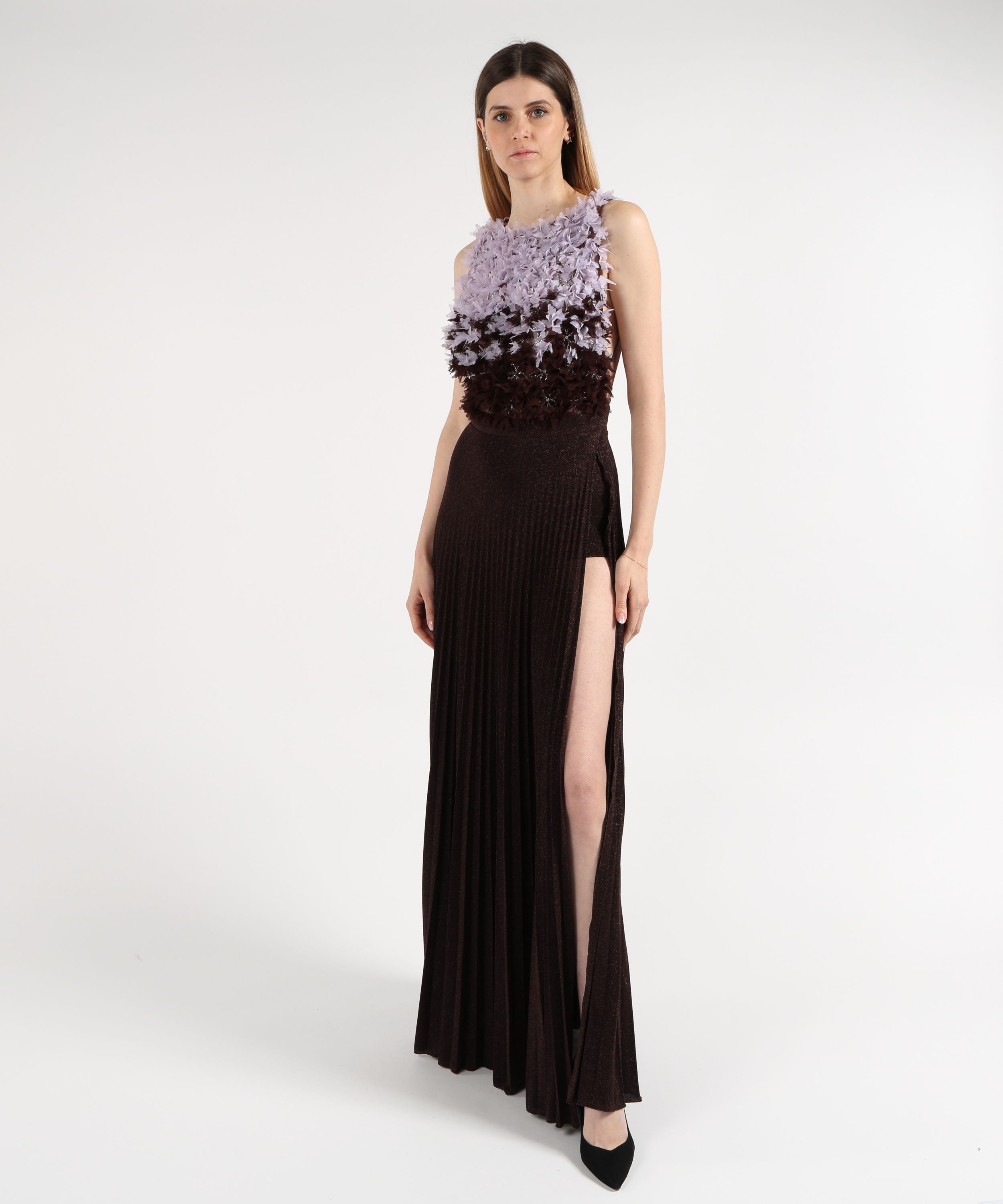 Abiti ELISABETTA FRANCHI Abito Red Carpet in tulle e jersey lurex Cacao/lilla | ELISABETTA FRANCHI