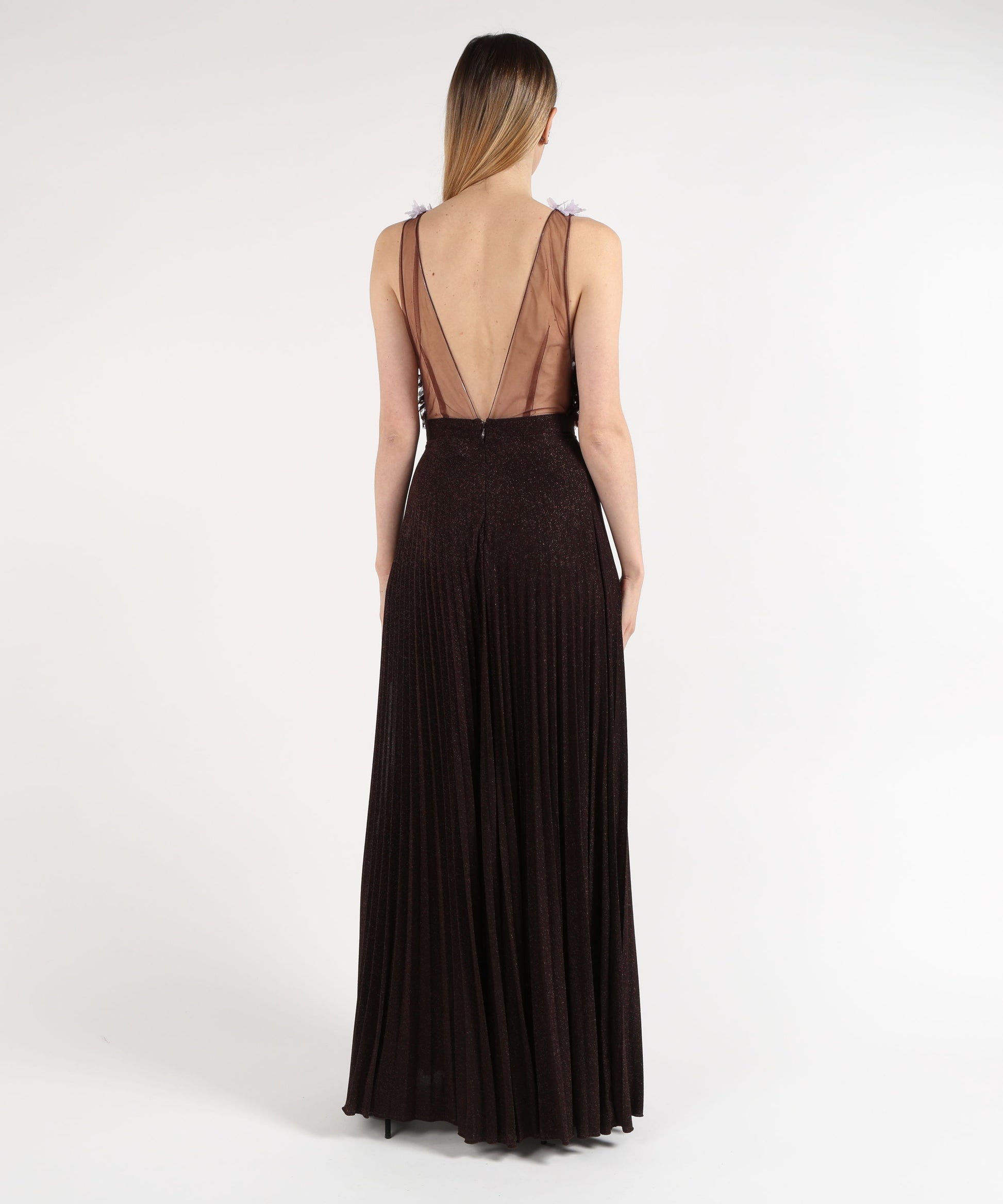 Abiti ELISABETTA FRANCHI Abito Red Carpet in tulle e jersey lurex Cacao/lilla | ELISABETTA FRANCHI