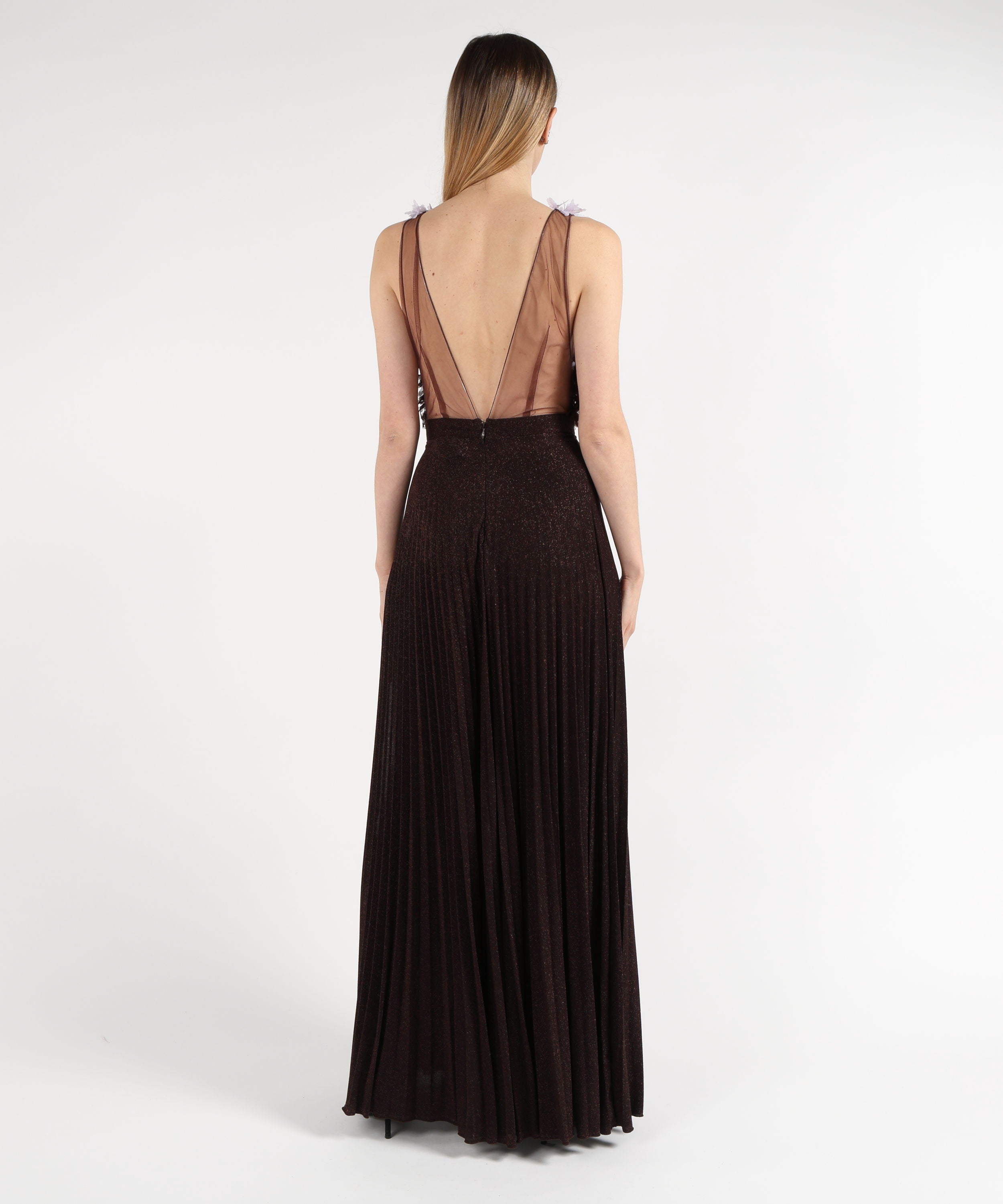 Abiti ELISABETTA FRANCHI Abito Red Carpet in tulle e jersey lurex Cacao/lilla | ELISABETTA FRANCHI