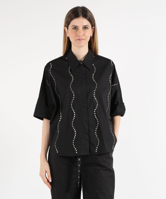 Camicie LIUJO BLACK Camicia con applicazioni gioiello Nero | LIUJO BLACK