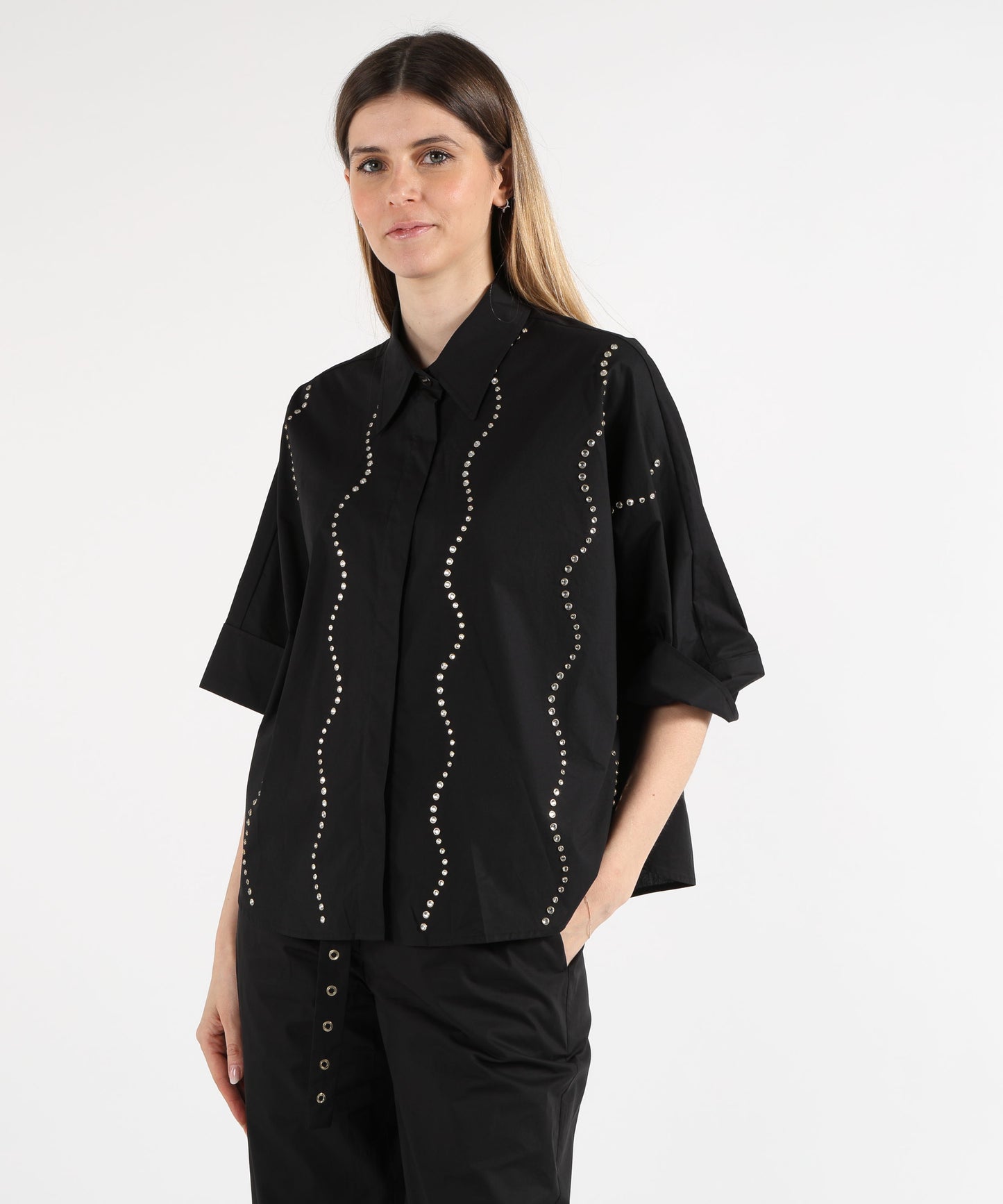 LIUJO BLACK Shirt with jewel embellishments