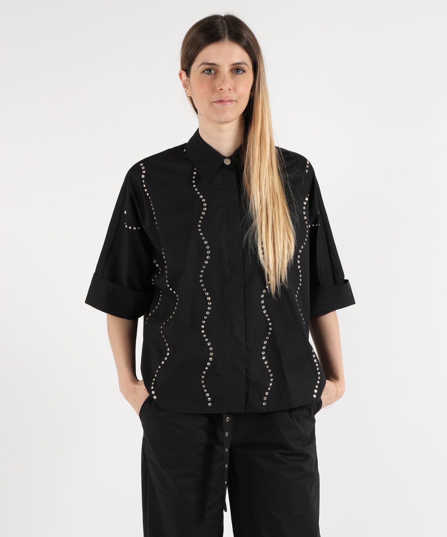 LIUJO BLACK Shirt with jewel embellishments