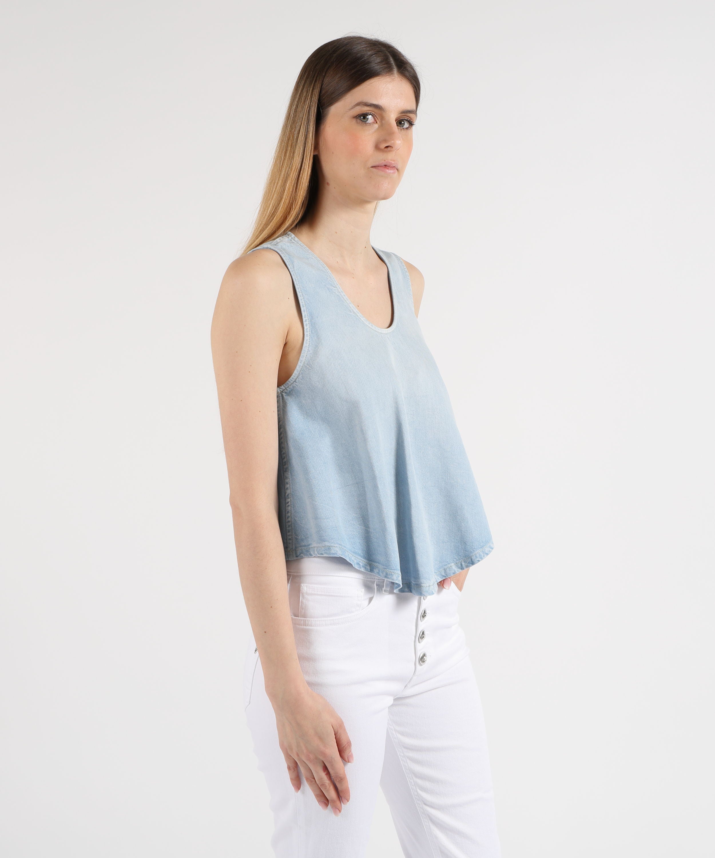 Top DONDUP Top cropped in denim fisso lyocell Blu | DONDUP