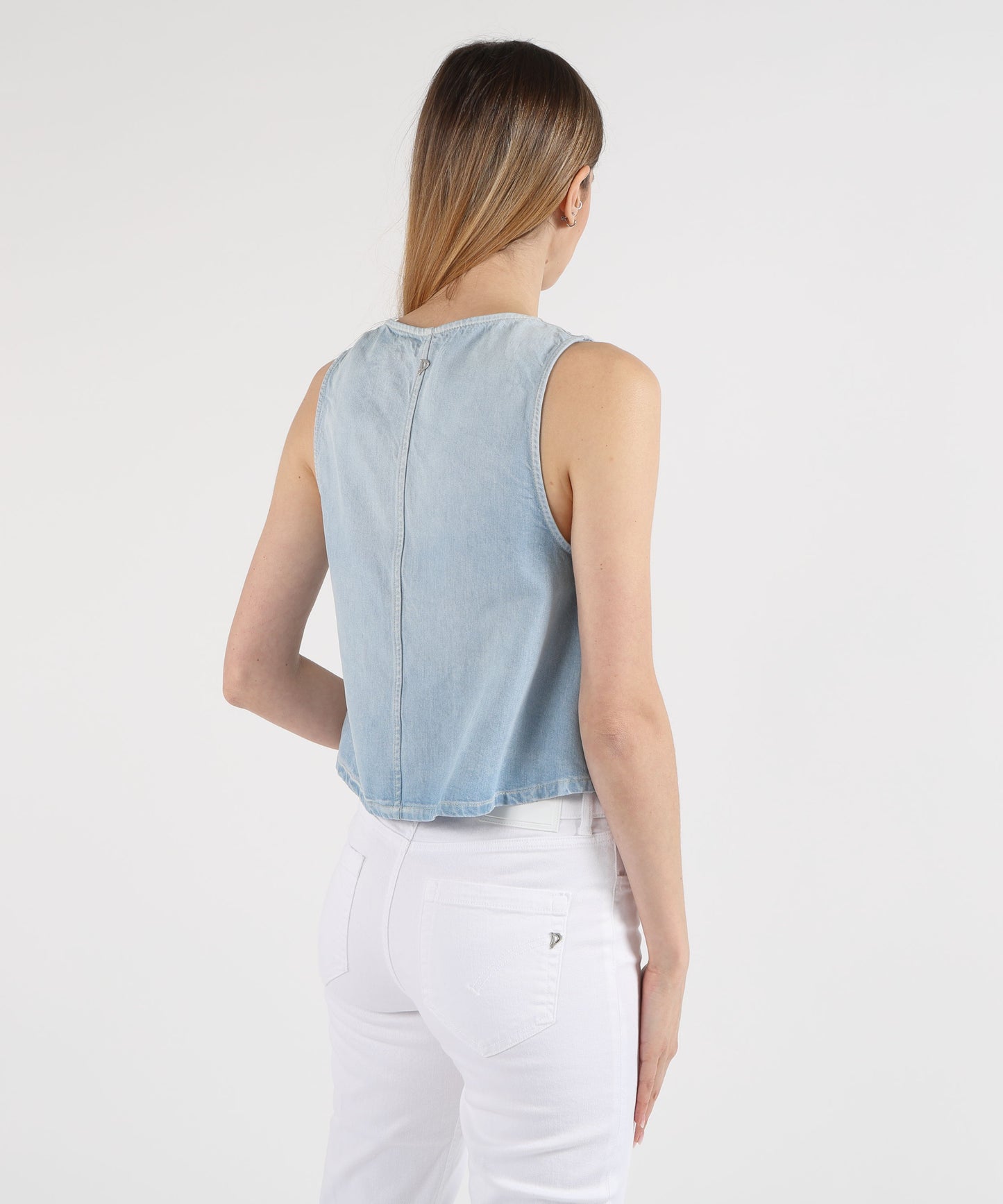 DONDUP Top cropped in denim fisso lyocell