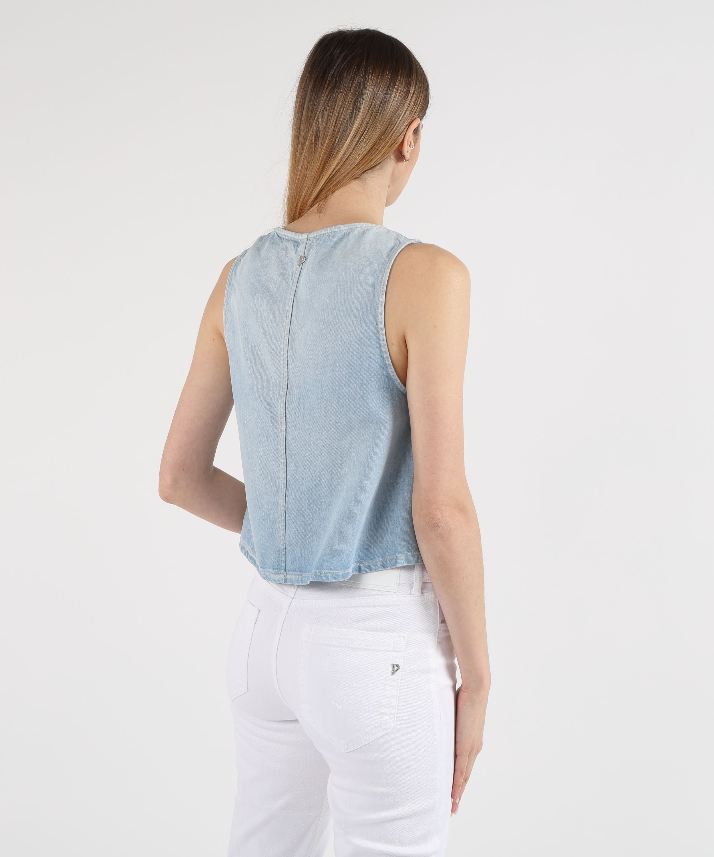 Top DONDUP Top cropped in denim fisso lyocell Blu | DONDUP