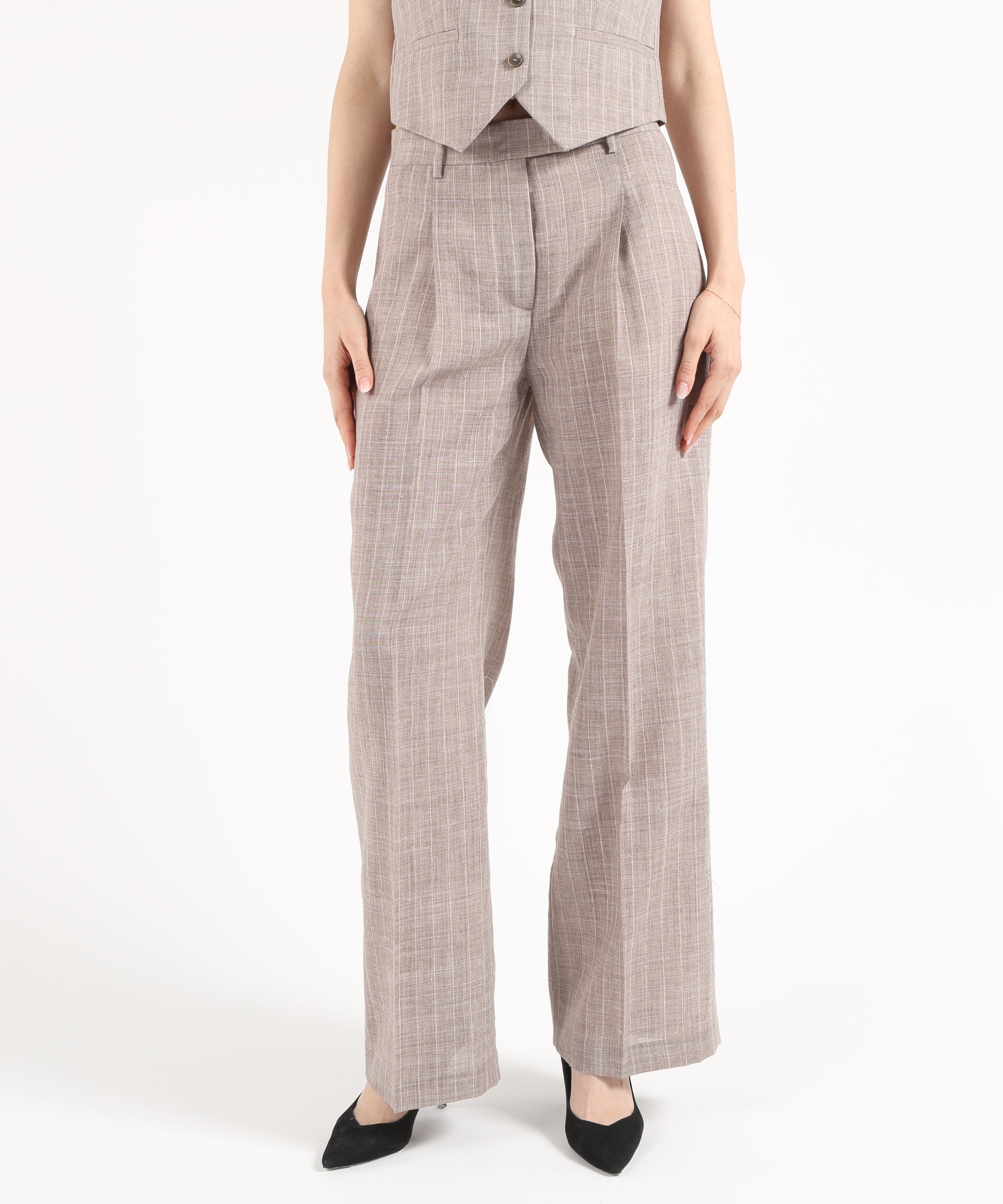 Trousers SEVENTY Long melange pinstripe trousers Tortora | SEVENTY