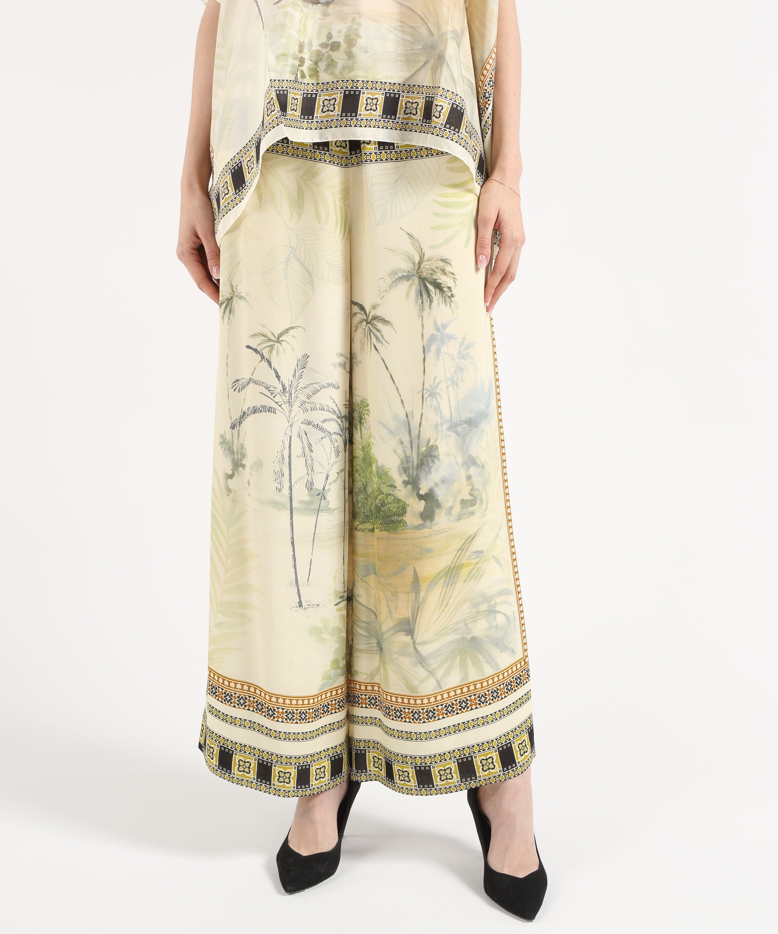 Trousers SEVENTY Printed viscose voile stretch trousers Salvia | SEVENTY