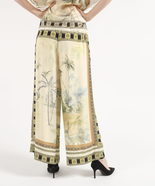 Trousers SEVENTY Printed viscose voile stretch trousers Salvia | SEVENTY