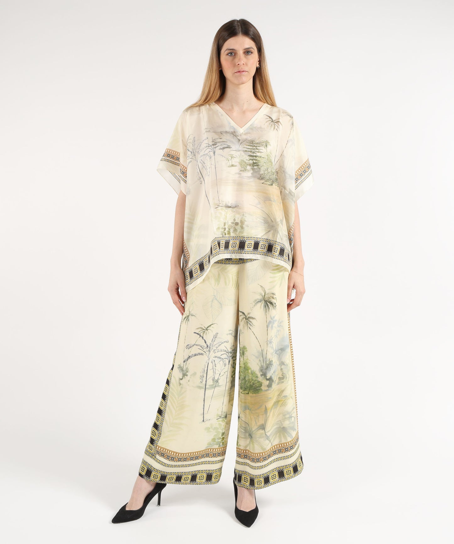 SEVENTY Pantalone elasticato in voile di viscosa stampato