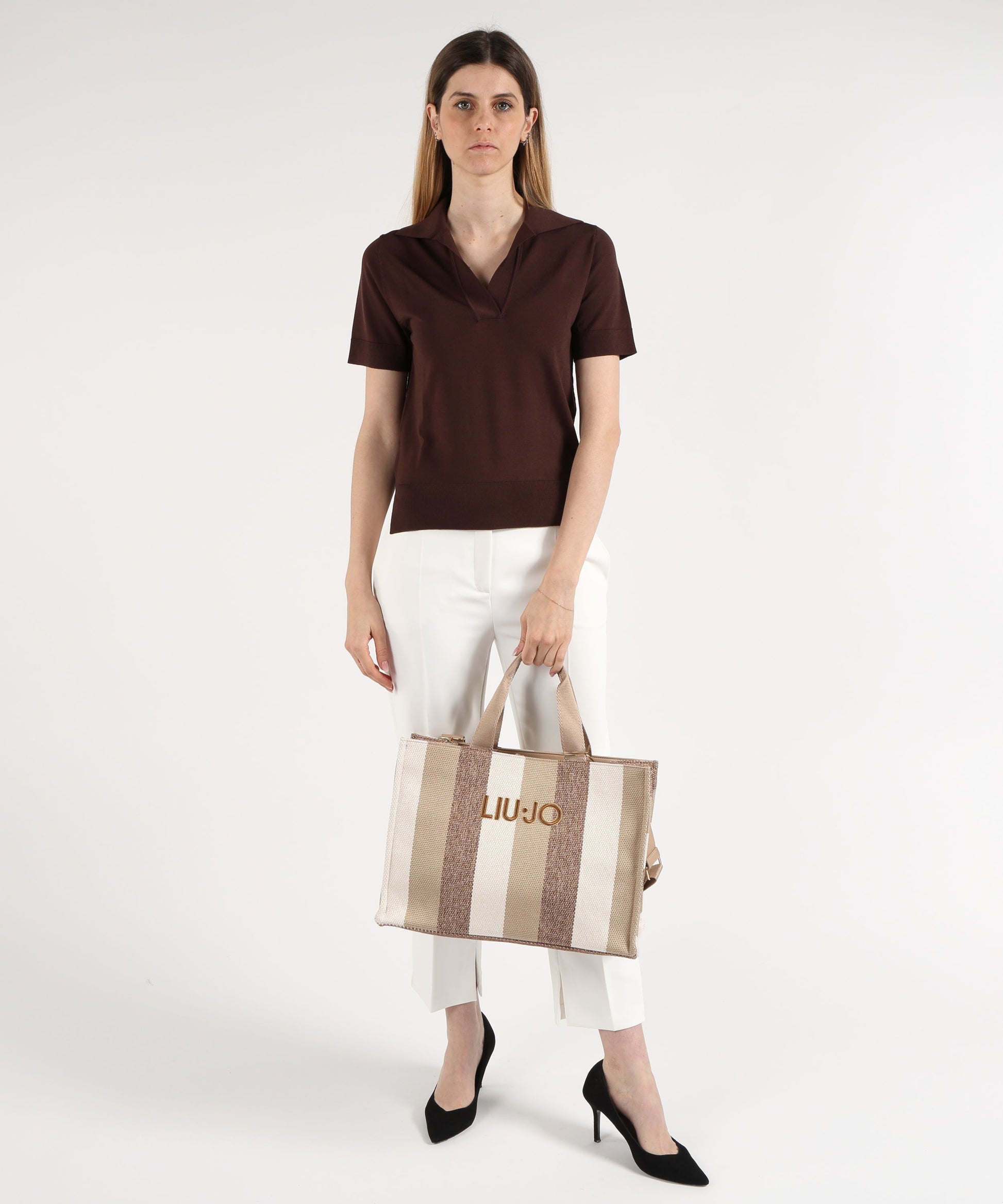 Borse LIUJO SOFT Tote bag grande a righe Sabbia | LIUJO SOFT