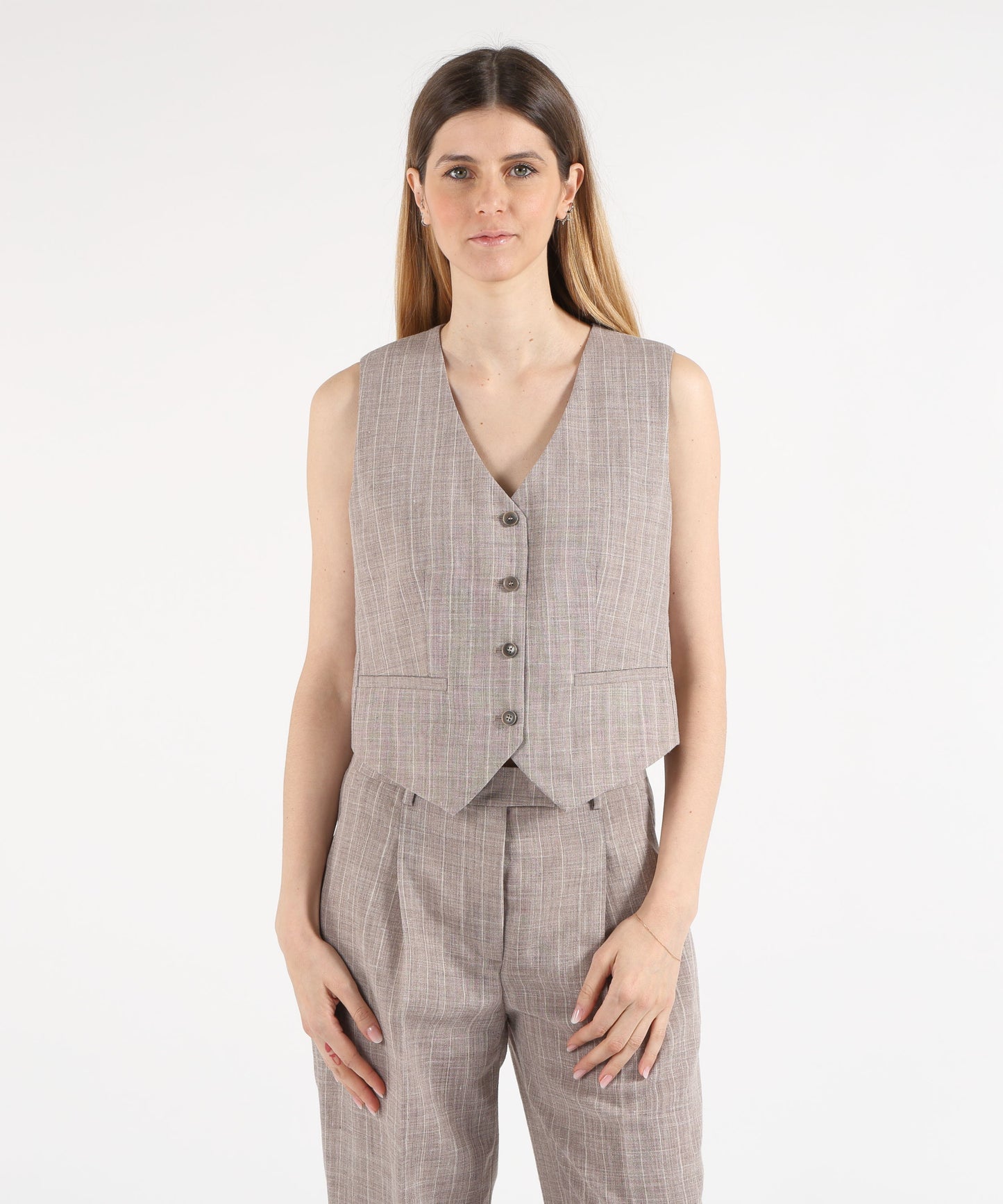 SEVENTY Gilet sartoriale in gessato melange misto lino