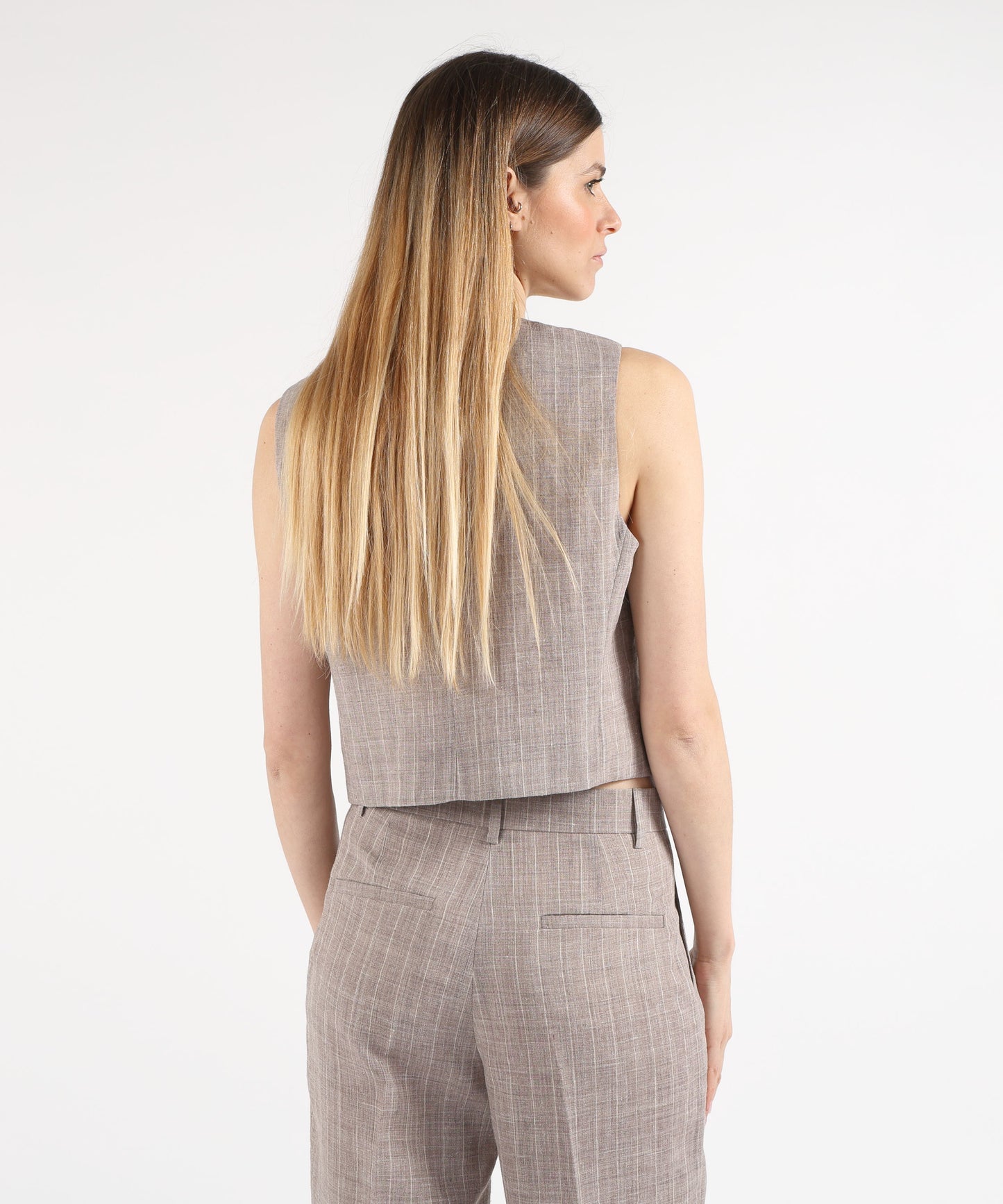 SEVENTY Gilet sartoriale in gessato melange misto lino