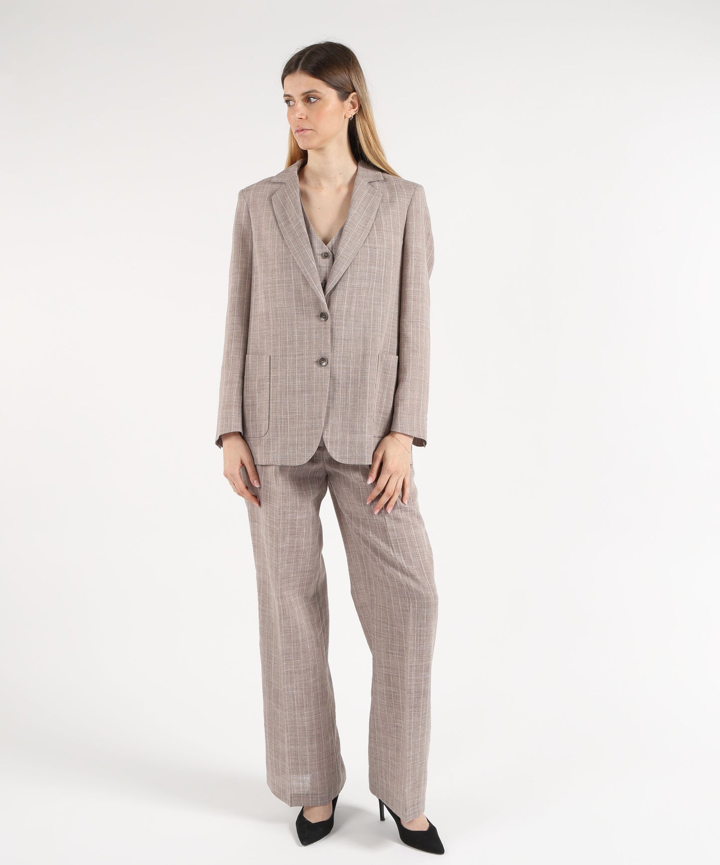 SEVENTY Gilet sartoriale in gessato melange misto lino