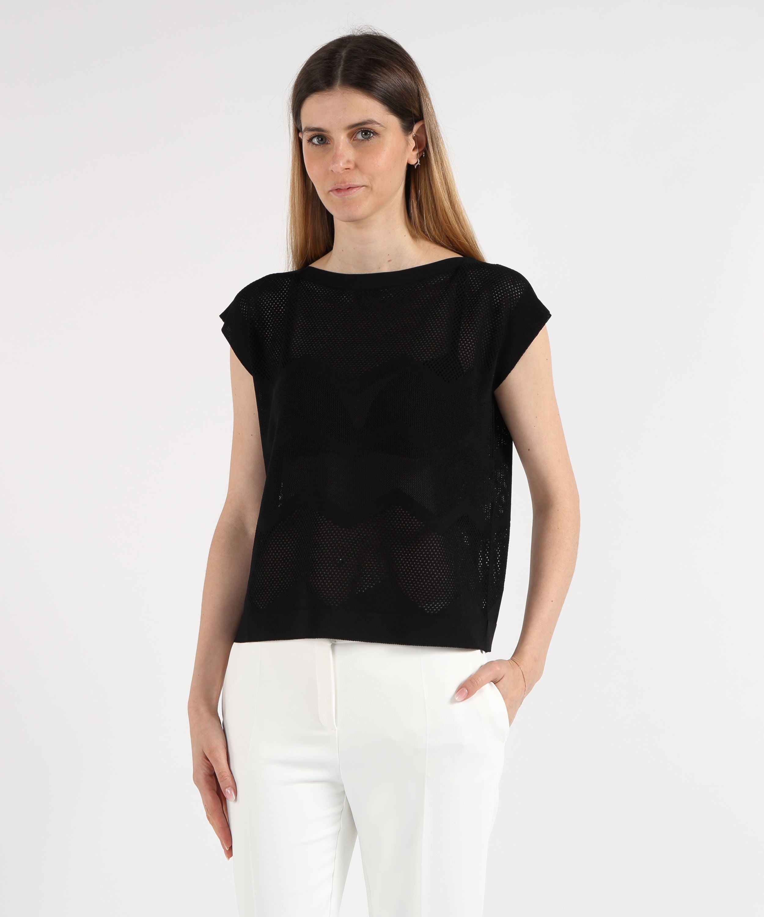 Knitwear D.EXTERIOR Perforated-Effect Top Nero | D.EXTERIOR