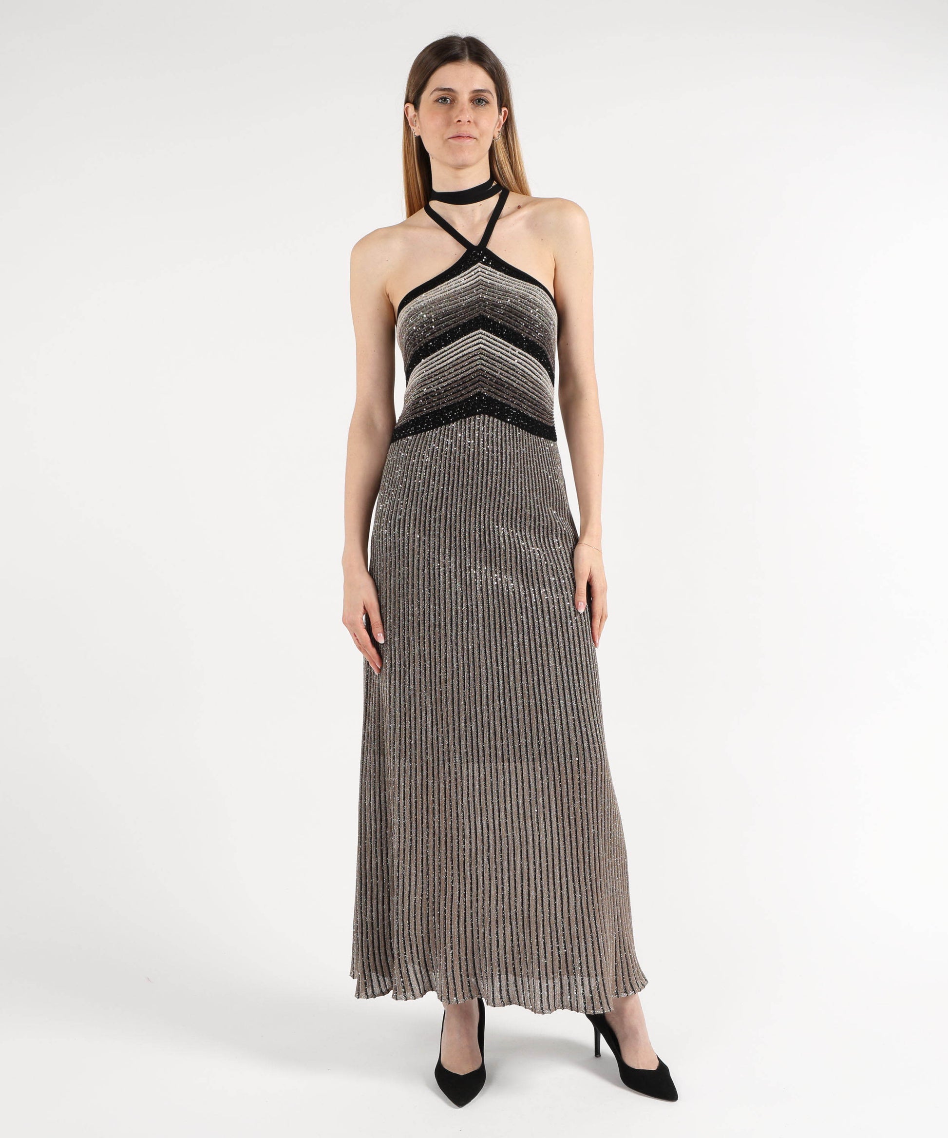 Dresses &amp; Suits D.EXTERIOR Ribbed Sequin Long Dress Nero | D.EXTERIOR