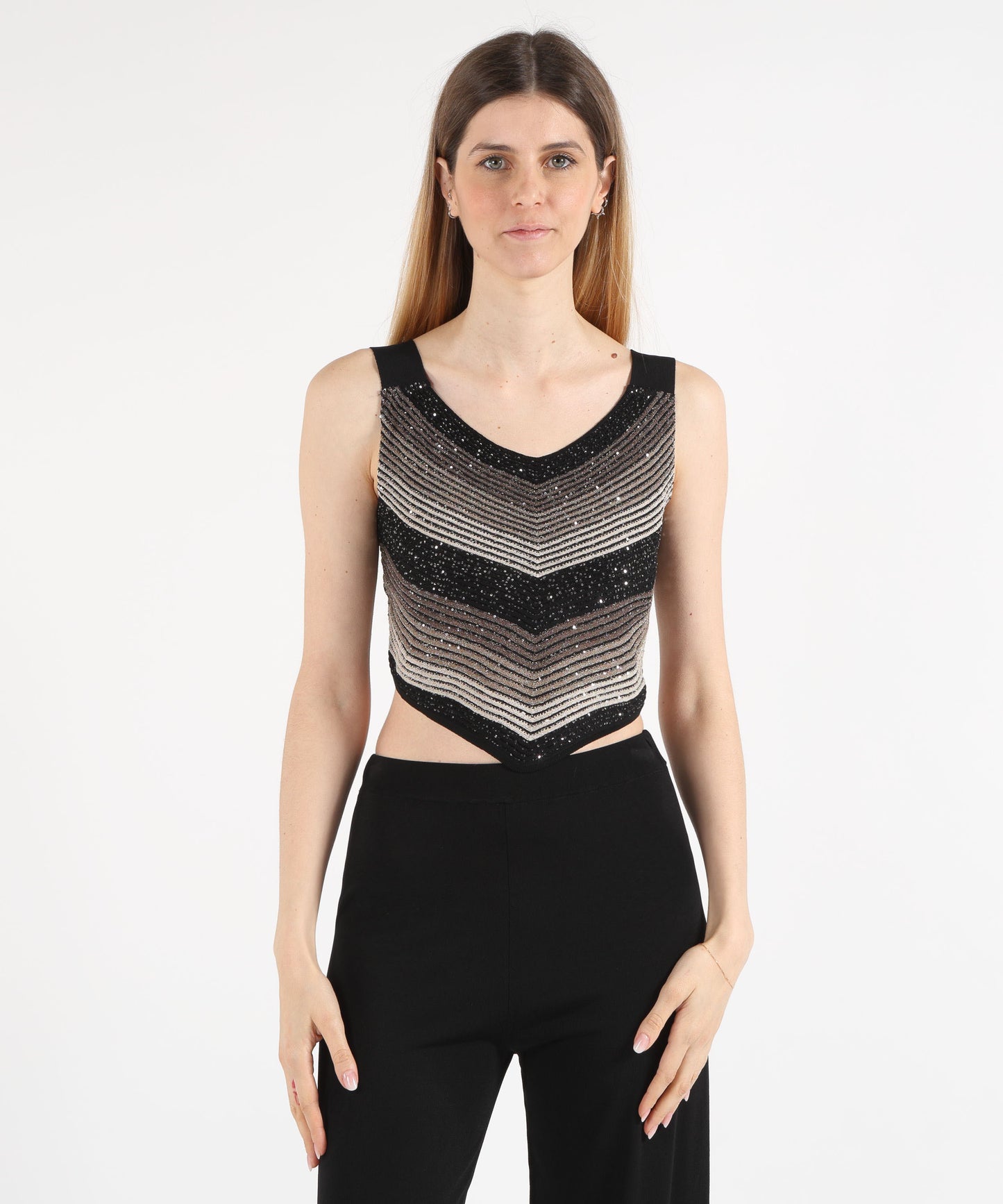 D.EXTERIOR Ribbed Sequin Top – Geometric Elegance