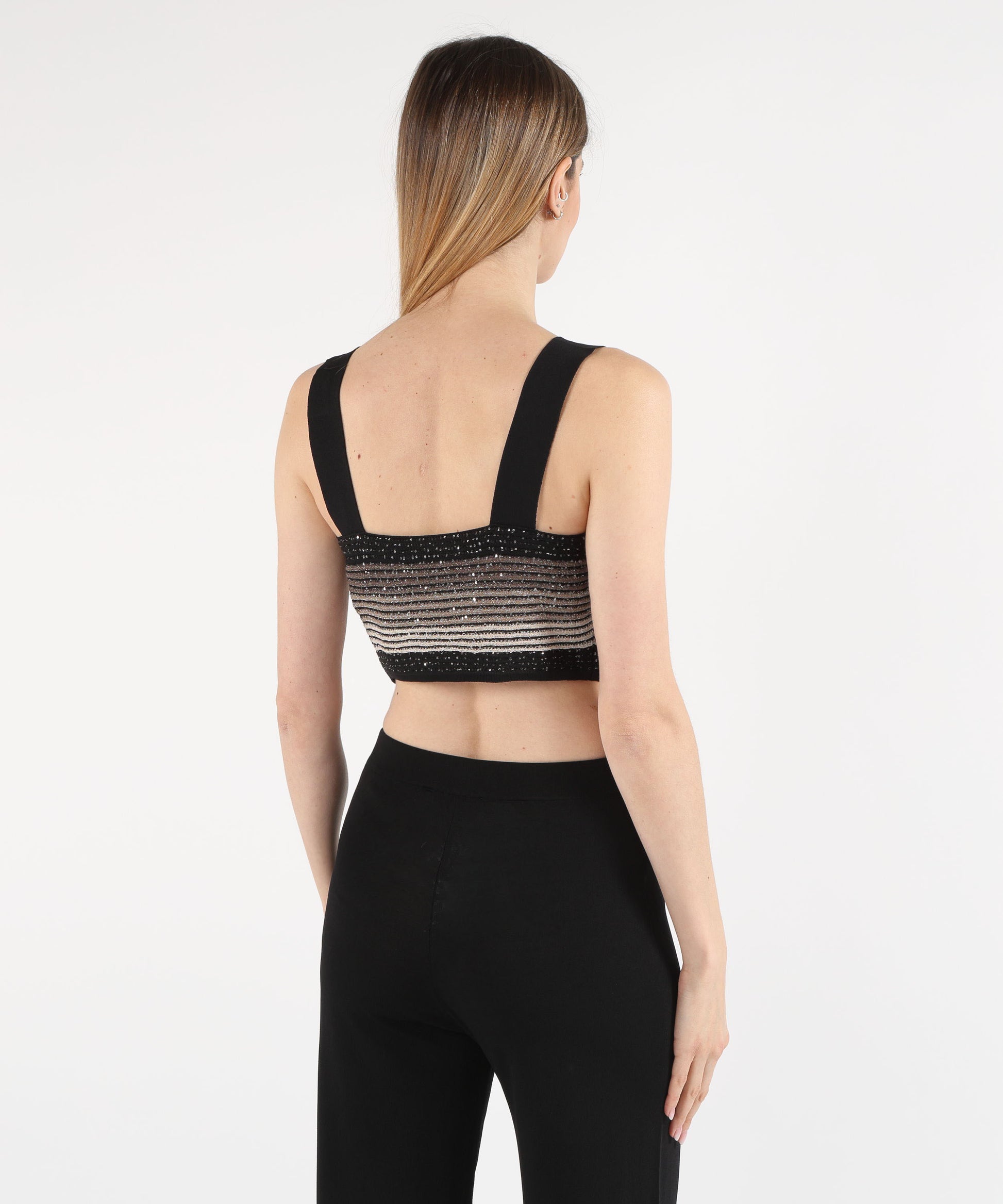 Tops D.EXTERIOR Ribbed Sequin Top – Geometric Elegance Nero | D.EXTERIOR